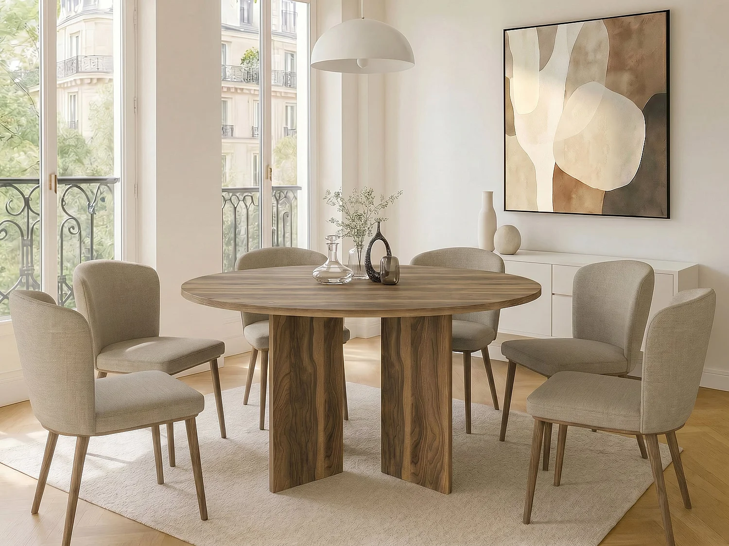 Table à manger ronde 6 personnes - Naturel foncé - TOPANIA