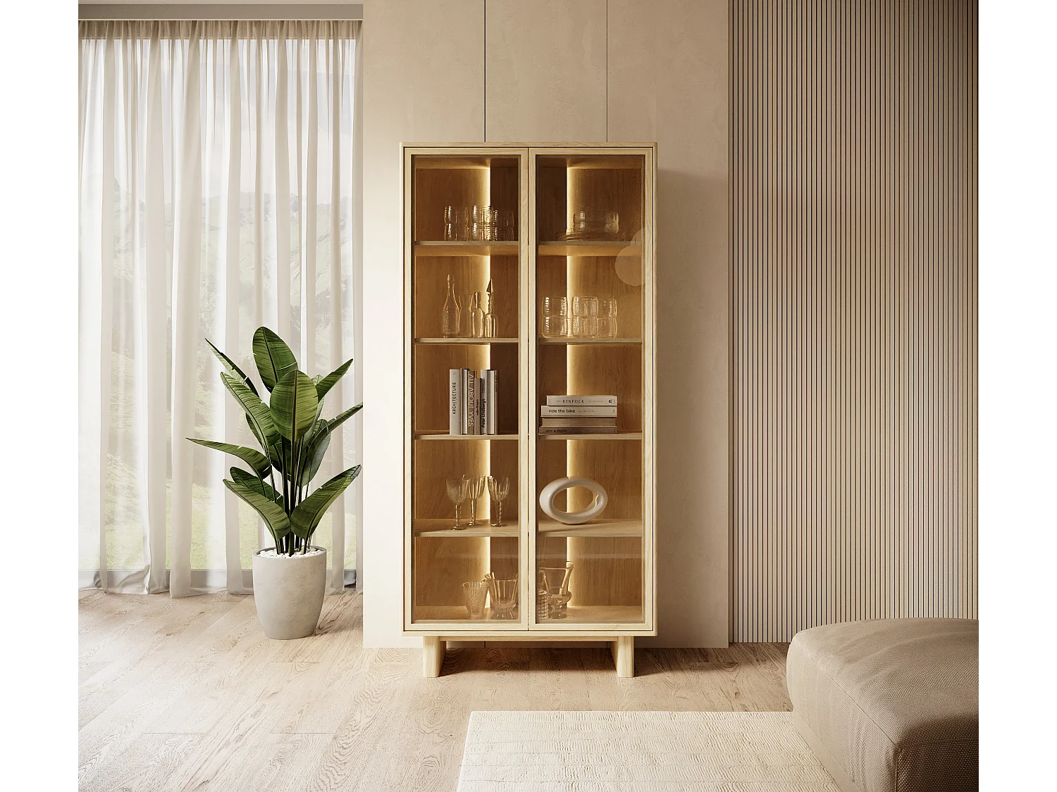 Vitrine, geölte Eiche, 93,5 x 194,8 x 38,1 cm