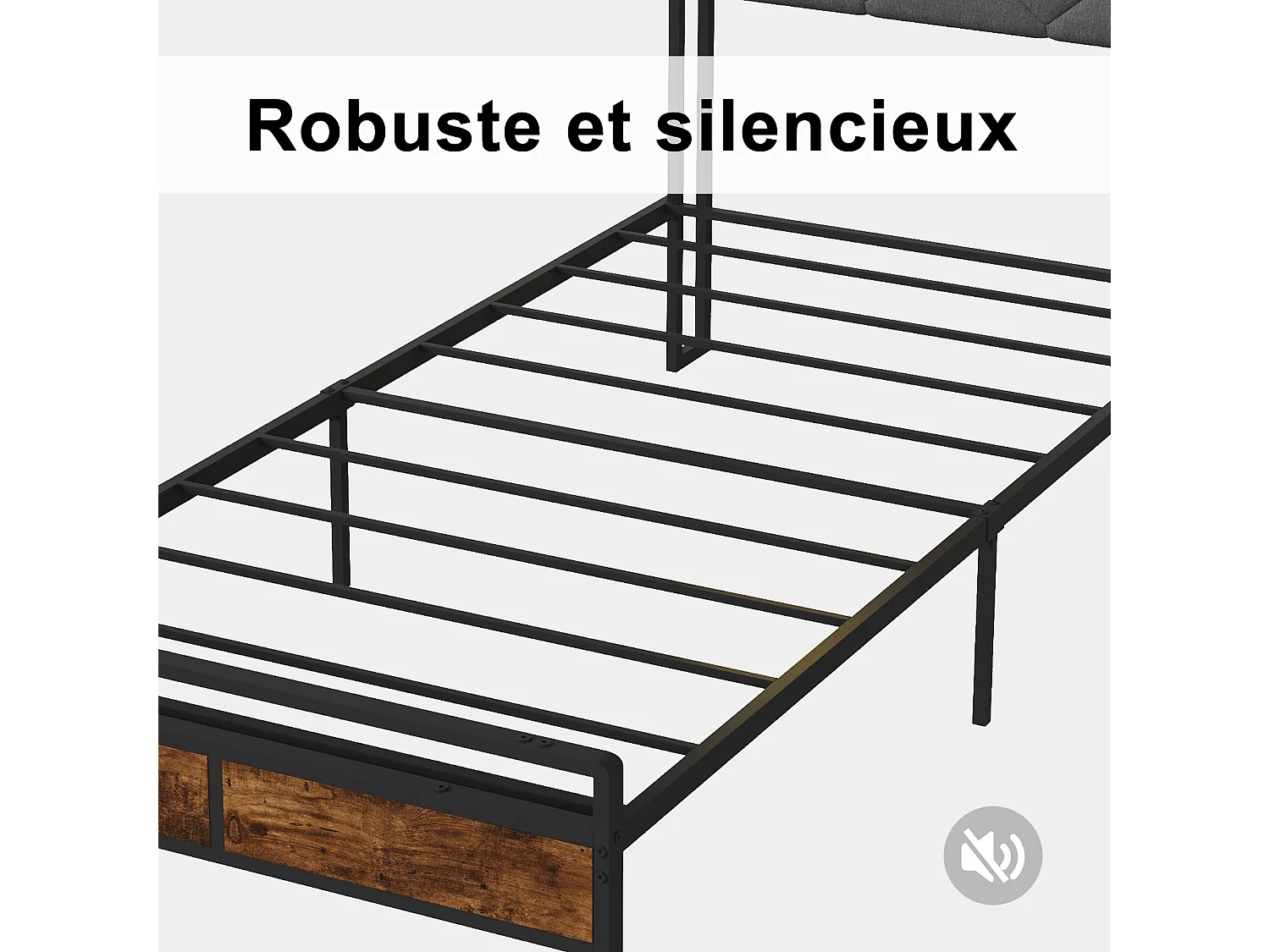 Lit 90x200cm avec éclairage LED et ports USB - tête de lit avec rangement - cadre de lit en métal - lin