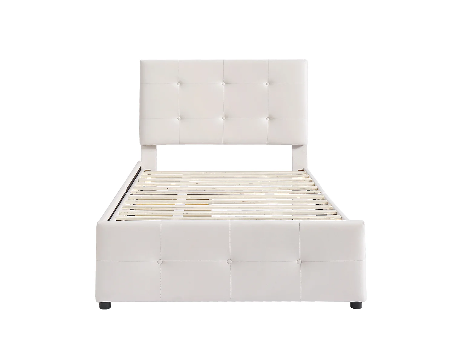 Lit simple 90x200cm avec 2 tiroirs - hauteur de tête de lit réglable - velours - beige