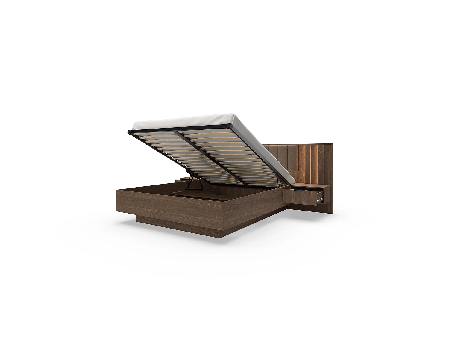 Cama + dos mesitas de noche, roble Dunin, 166,4 x 102 x 210 cm