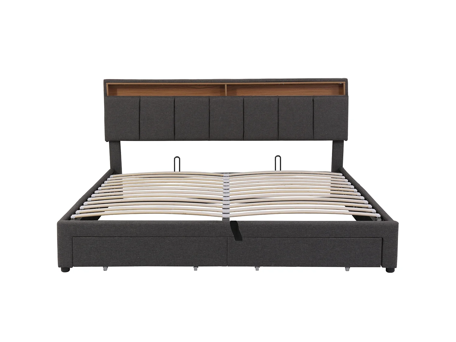 Lit double 180x200cm avec éclairage LED et 2 tiroirs - espace de rangement inclus - tête de lit réglable - lin - gris