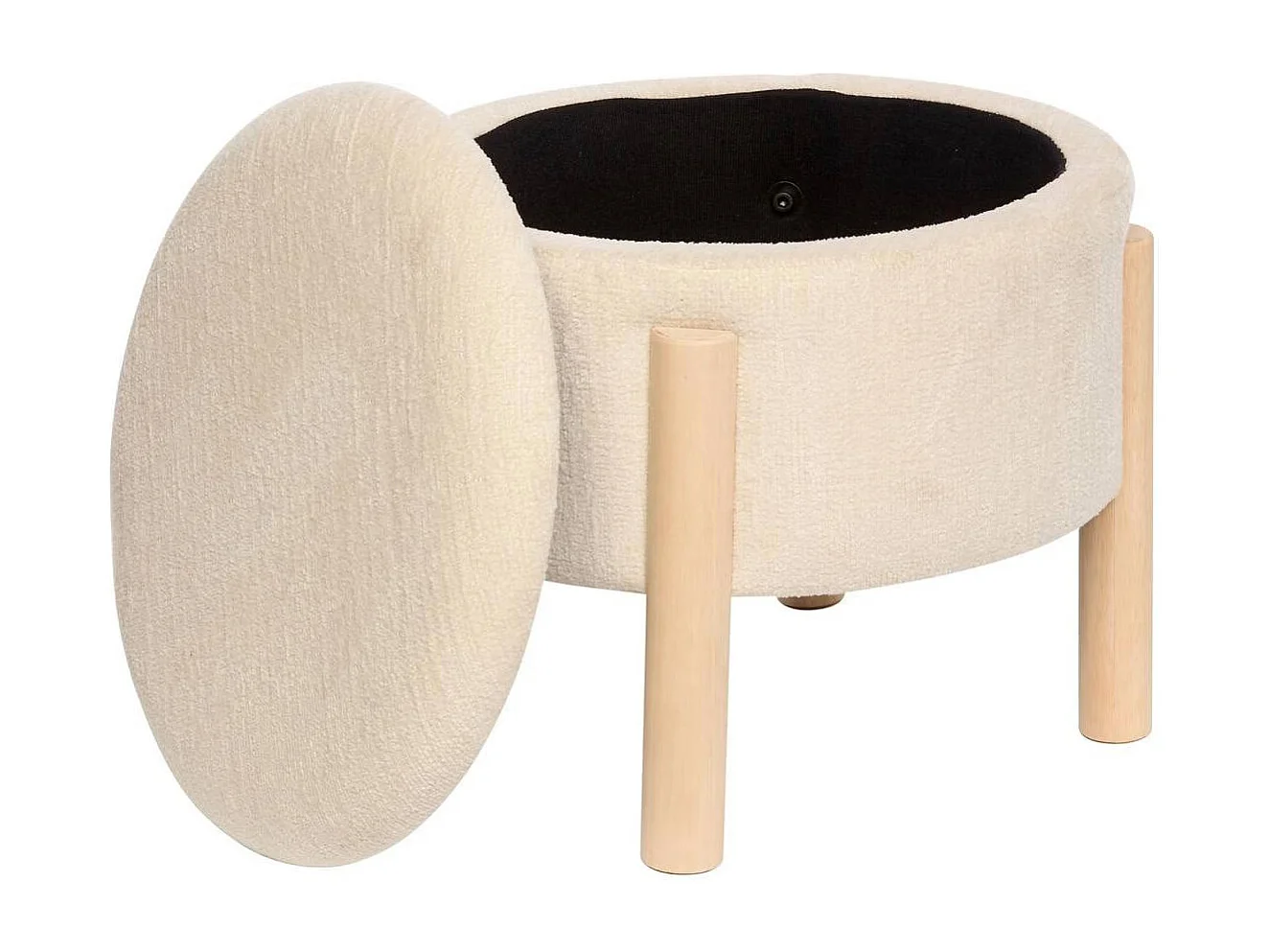 Pouf Coffre Chenille "Elki" 45cm Blanc