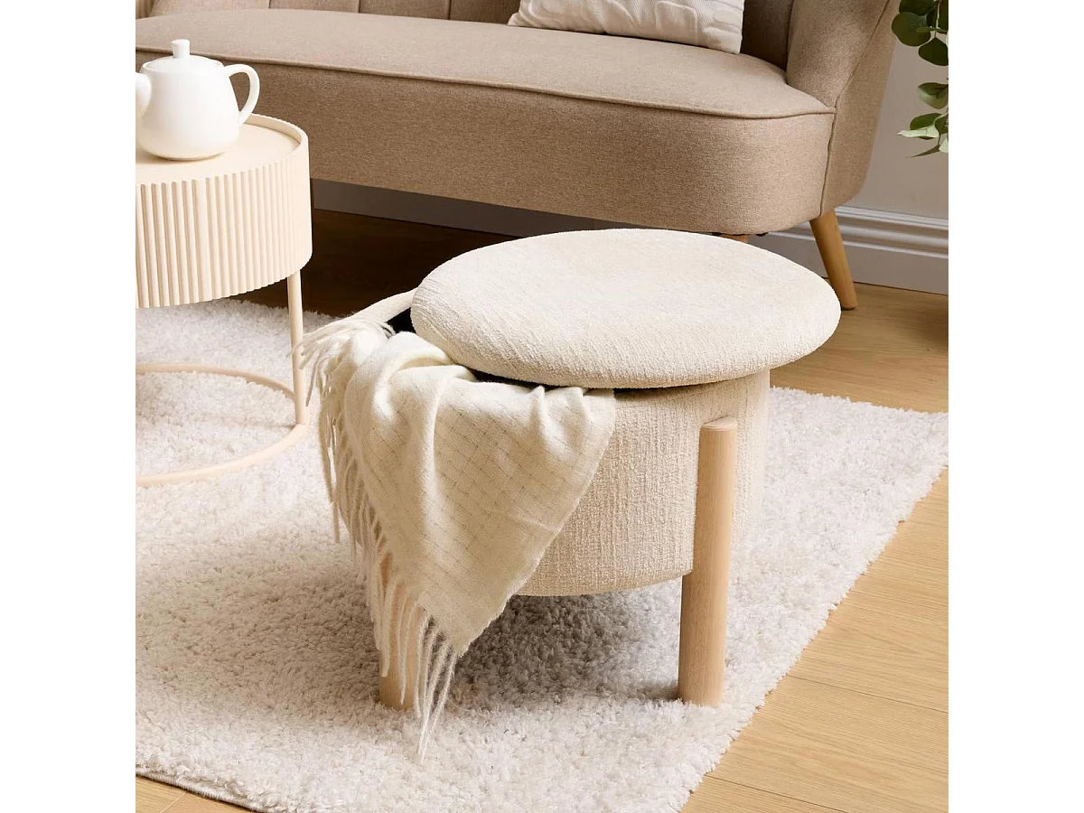 Pouf Coffre Chenille "Elki" 45cm Blanc