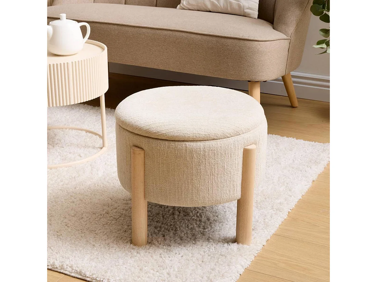 Pouf Coffre Chenille "Elki" 45cm Blanc