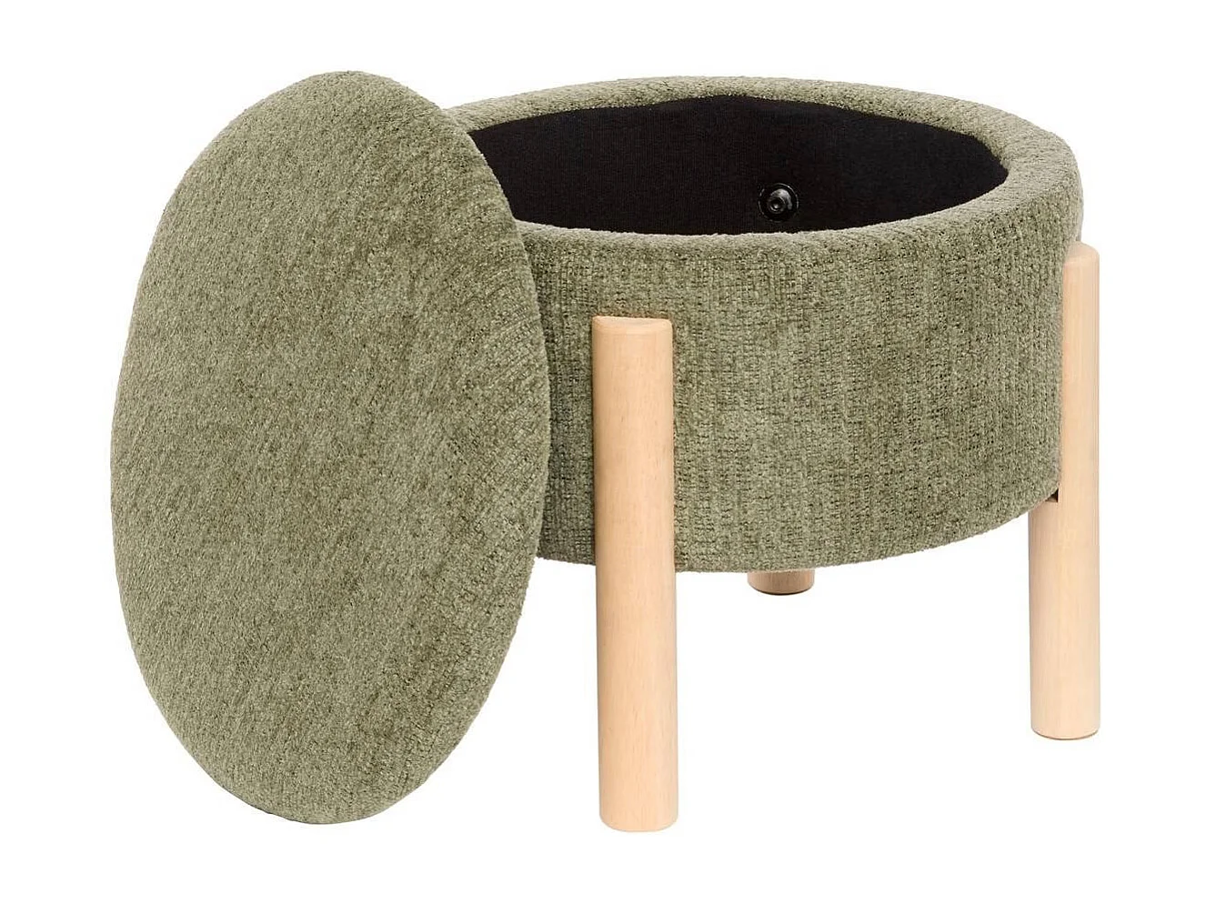 Pouf Coffre Chenille "Elki" 45cm Kaki