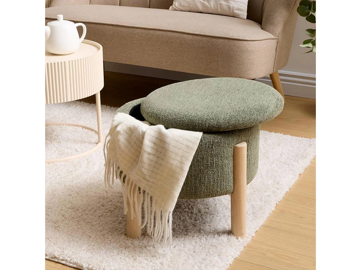Pouf Coffre Chenille "Elki" 45cm Kaki