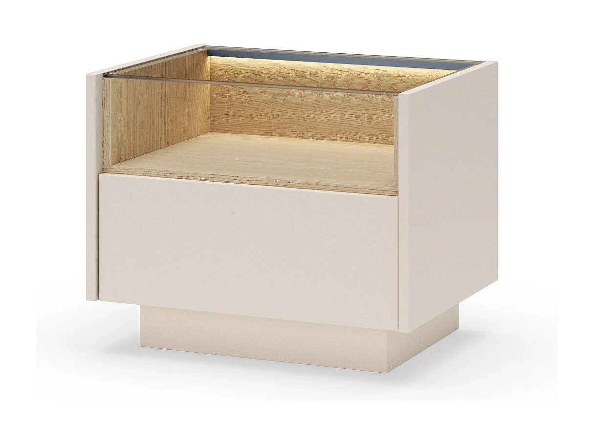Table de chevet, beige et chêne Crémona, 53,4 x 43,4 x 39,5 cm