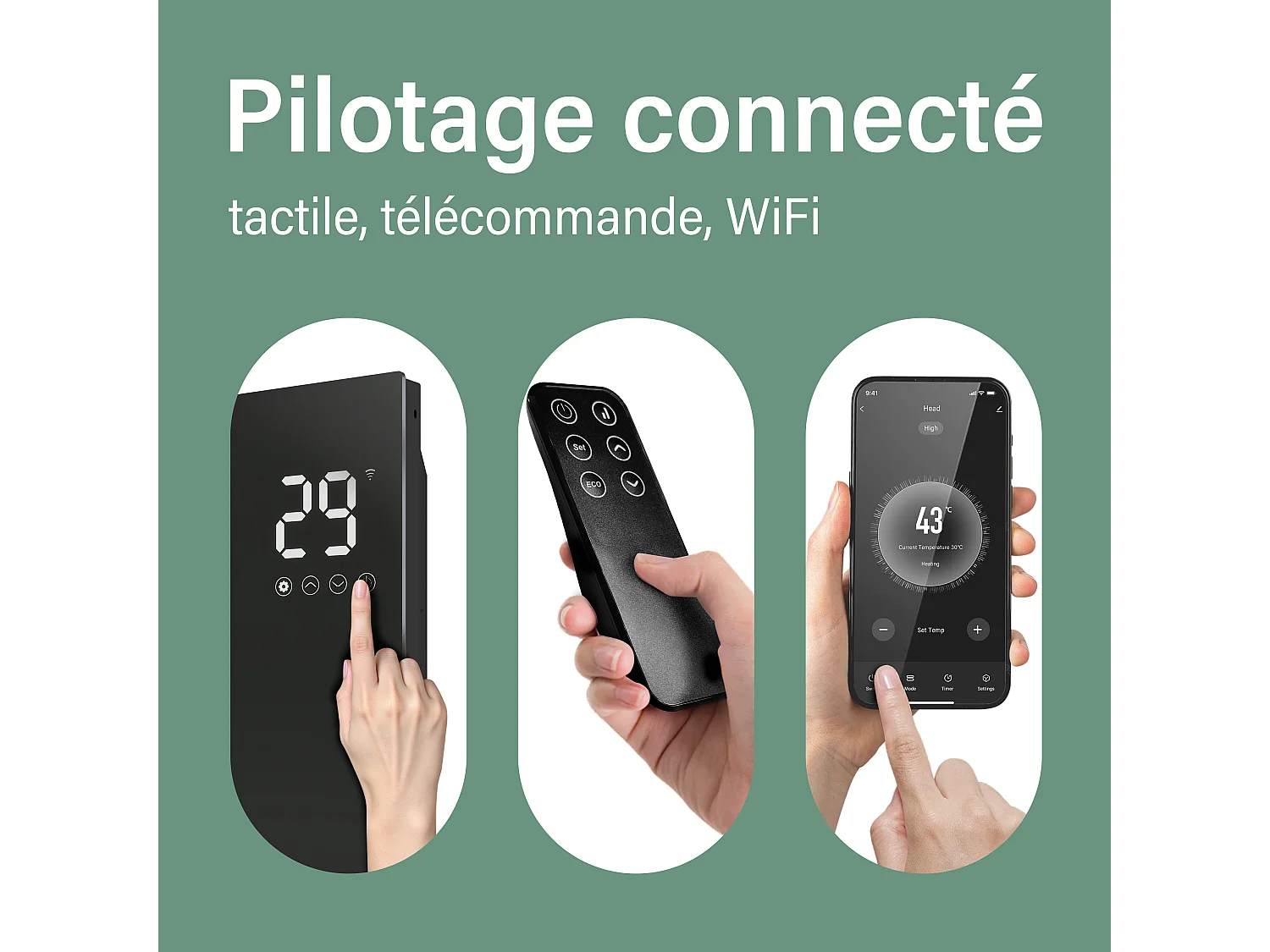 Chauffage électrique mural et mobile 1500W WiFi fin 70mm noir