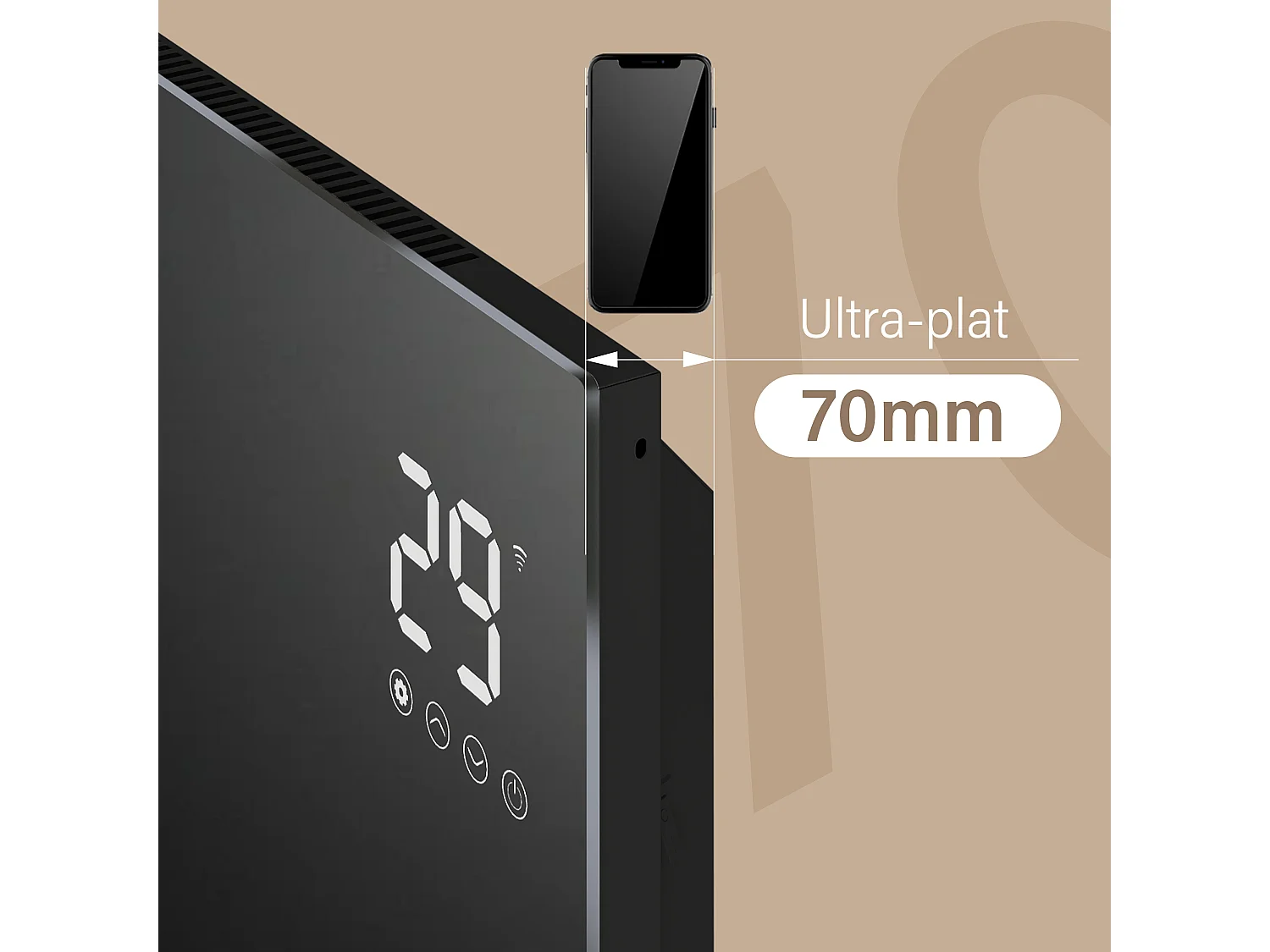 Chauffage électrique mural et mobile 1000W WiFi fin 70mm noir