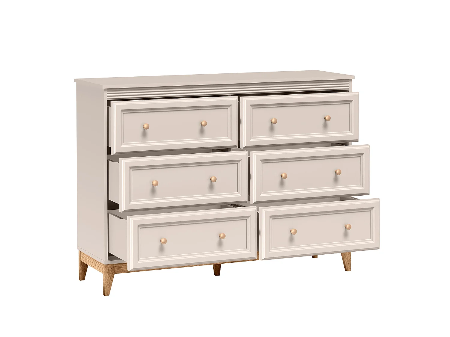 AX LIVING Kommode Nymphen Cashmere 6 Schubladen MDF Eiche Beine