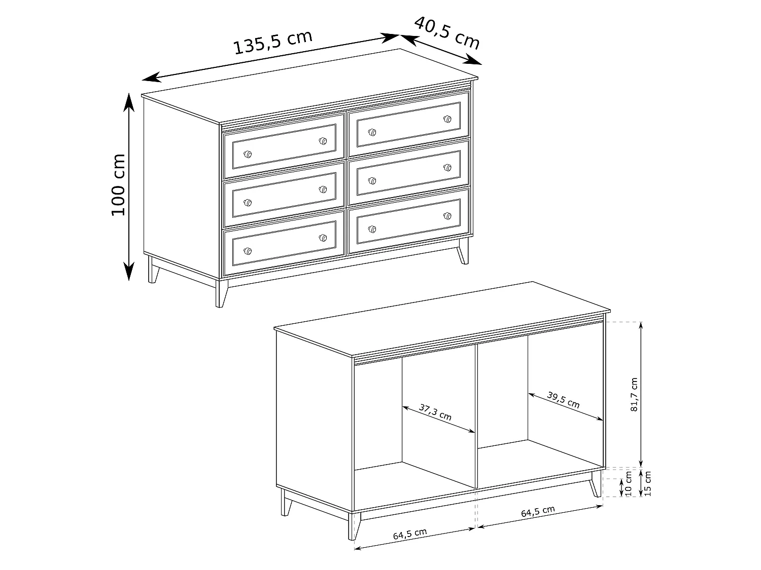 AX LIVING Kommode Nymphen Cashmere 6 Schubladen MDF Eiche Beine