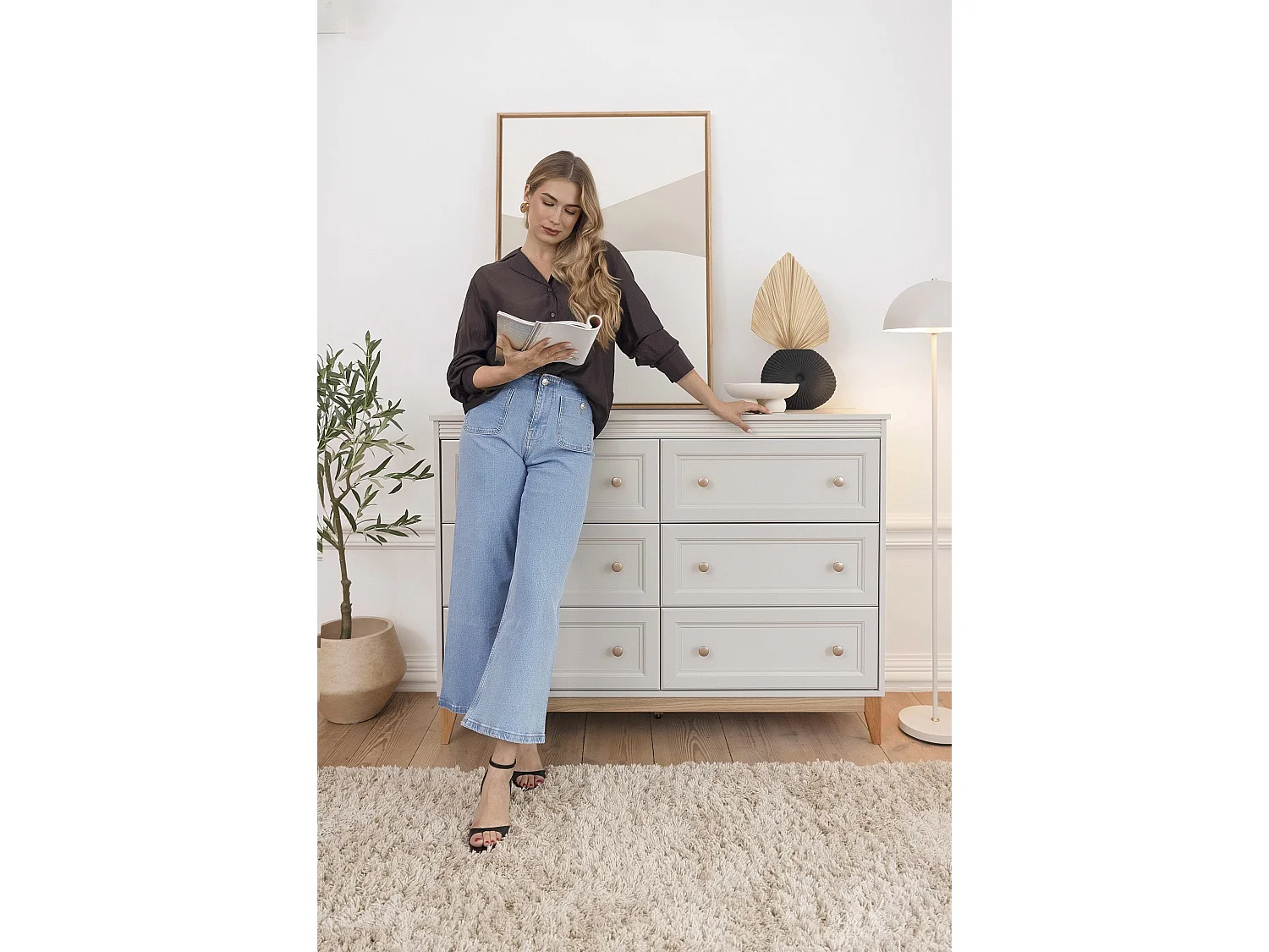 AX LIVING Kommode Nymphen Cashmere 6 Schubladen MDF Eiche Beine