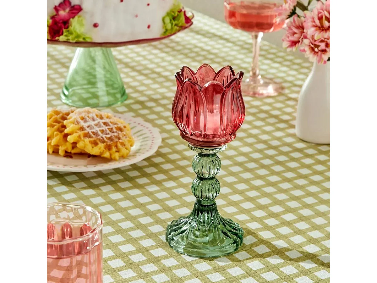 Lot de 2 Photophores Design "Fleur de Rose" 17cm Multicolore