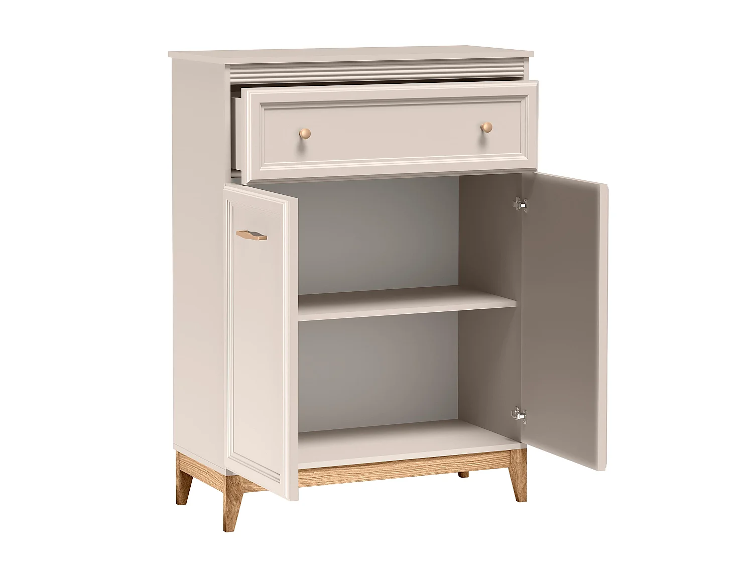 AX LIVING Kommode Nymphen Cashmere schmal 1 Schublade 2 Türen MDF Eiche Beine