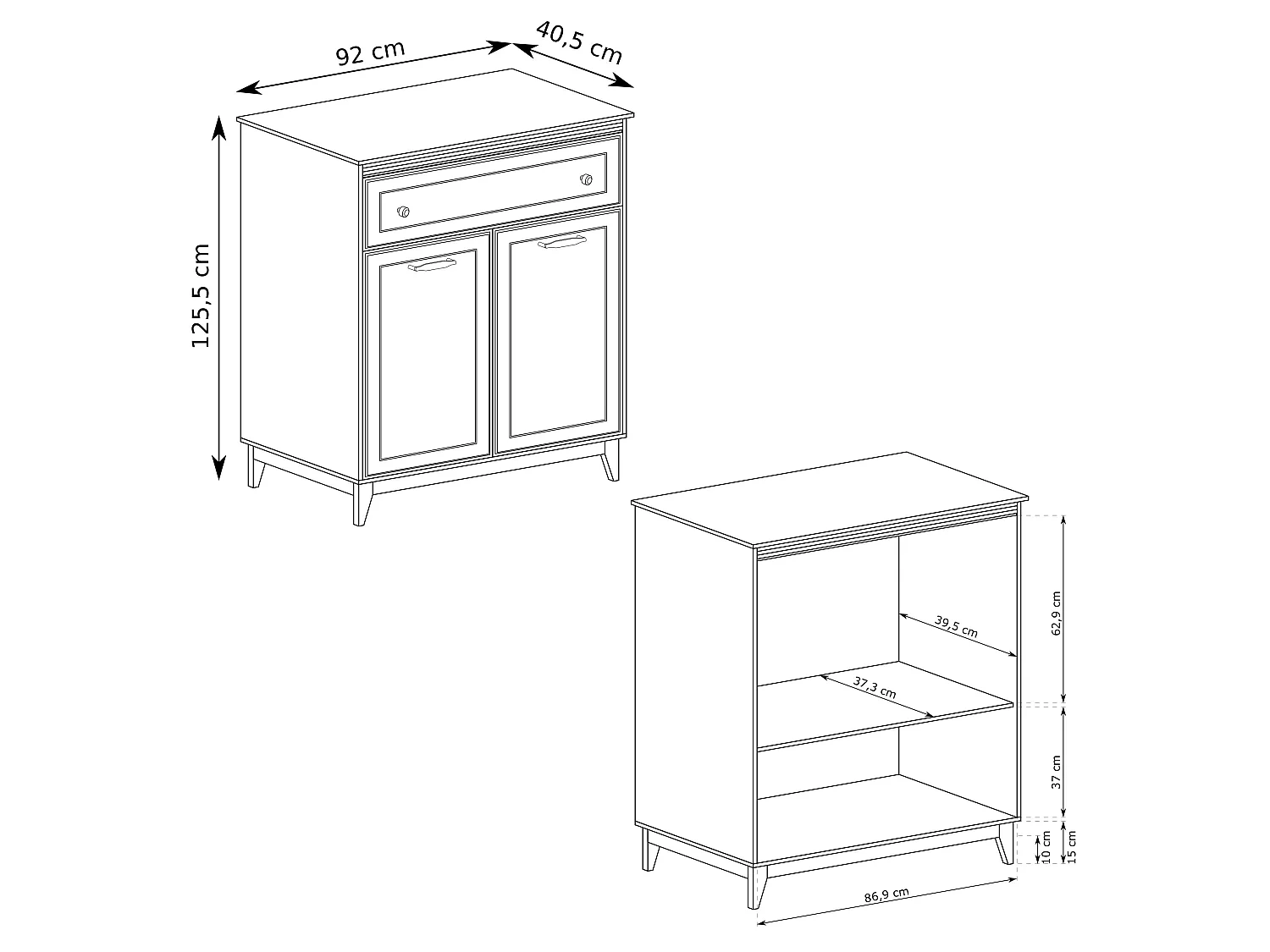 AX LIVING Kommode Nymphen Cashmere schmal 1 Schublade 2 Türen MDF Eiche Beine