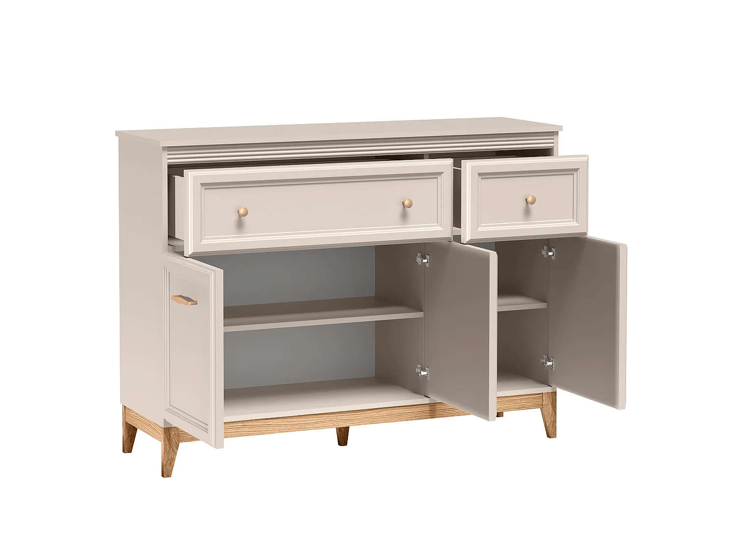 AX LIVING Kommode Nymphen Cashmere 2 Schubladen 3 Türen MDF Eiche Beine