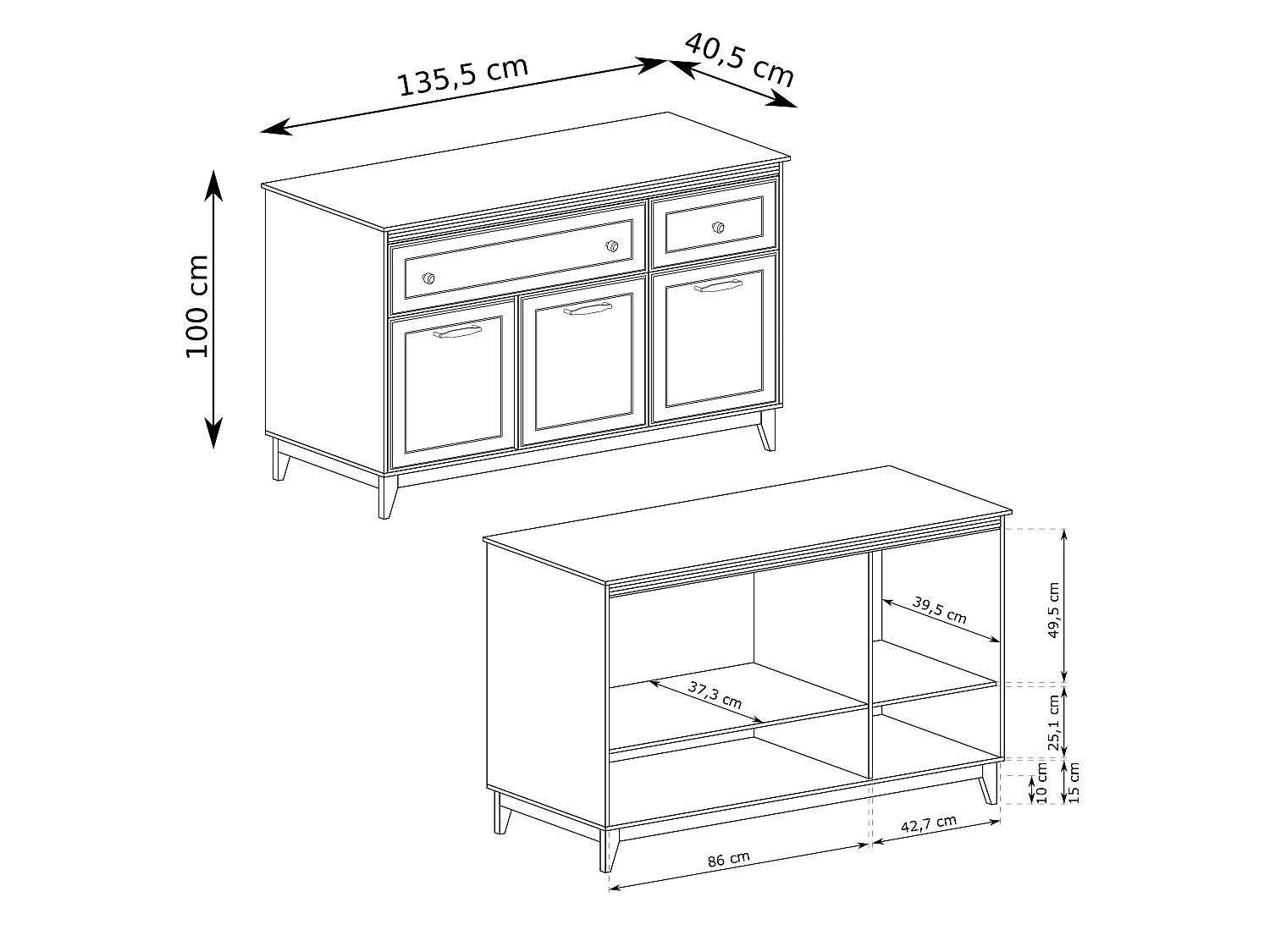 AX LIVING Kommode Nymphen Cashmere 2 Schubladen 3 Türen MDF Eiche Beine