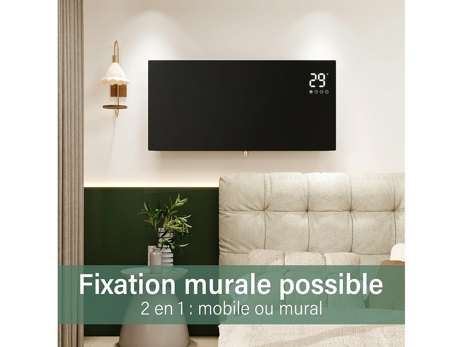 Chauffage électrique mural et mobile 2000W WiFi fin 70mm noir