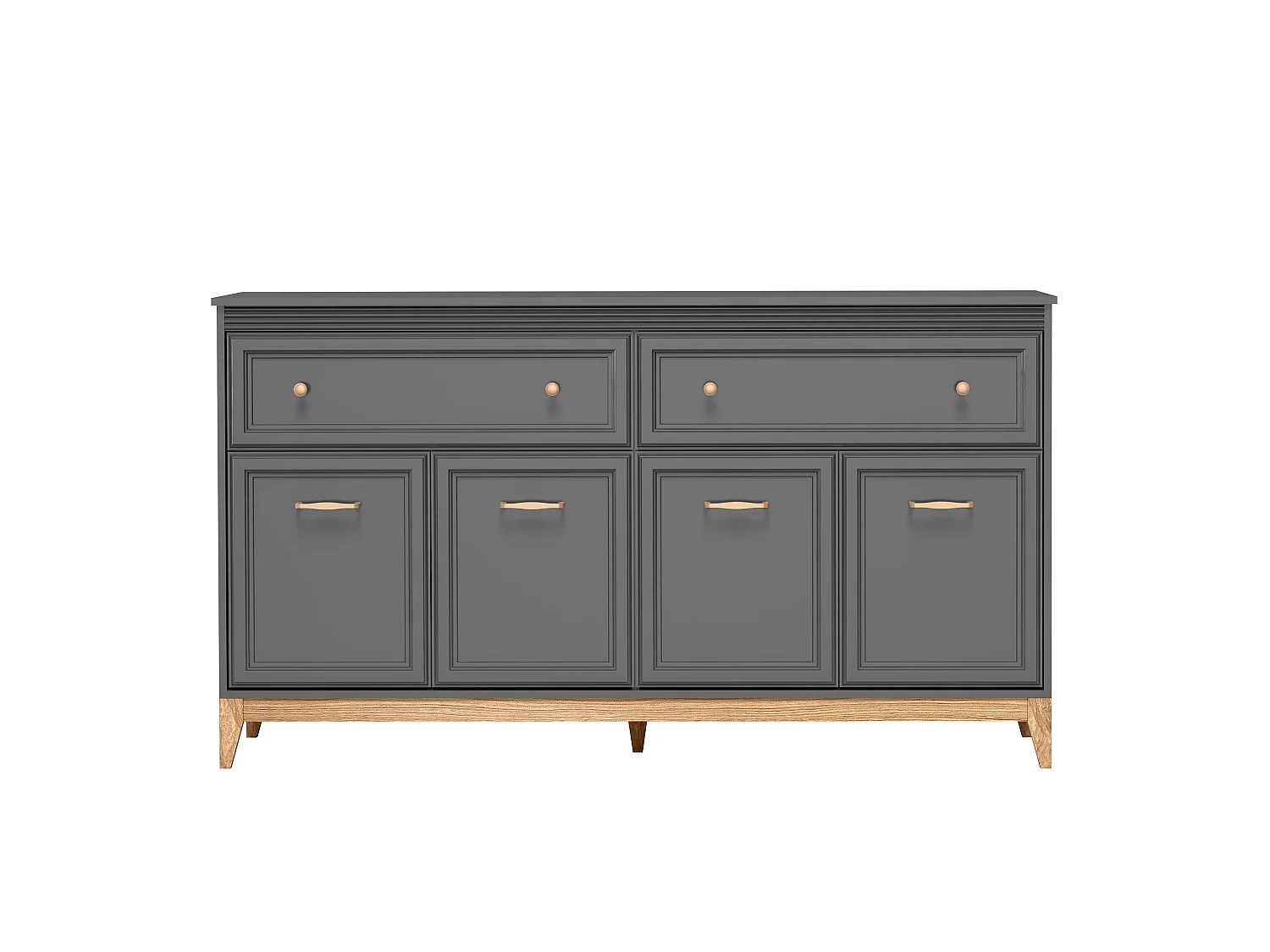 AX LIVING Kommode Nymphen Dunkelgrau 2 Schubladen 4 Türen MDF Eiche Beine 179 cm