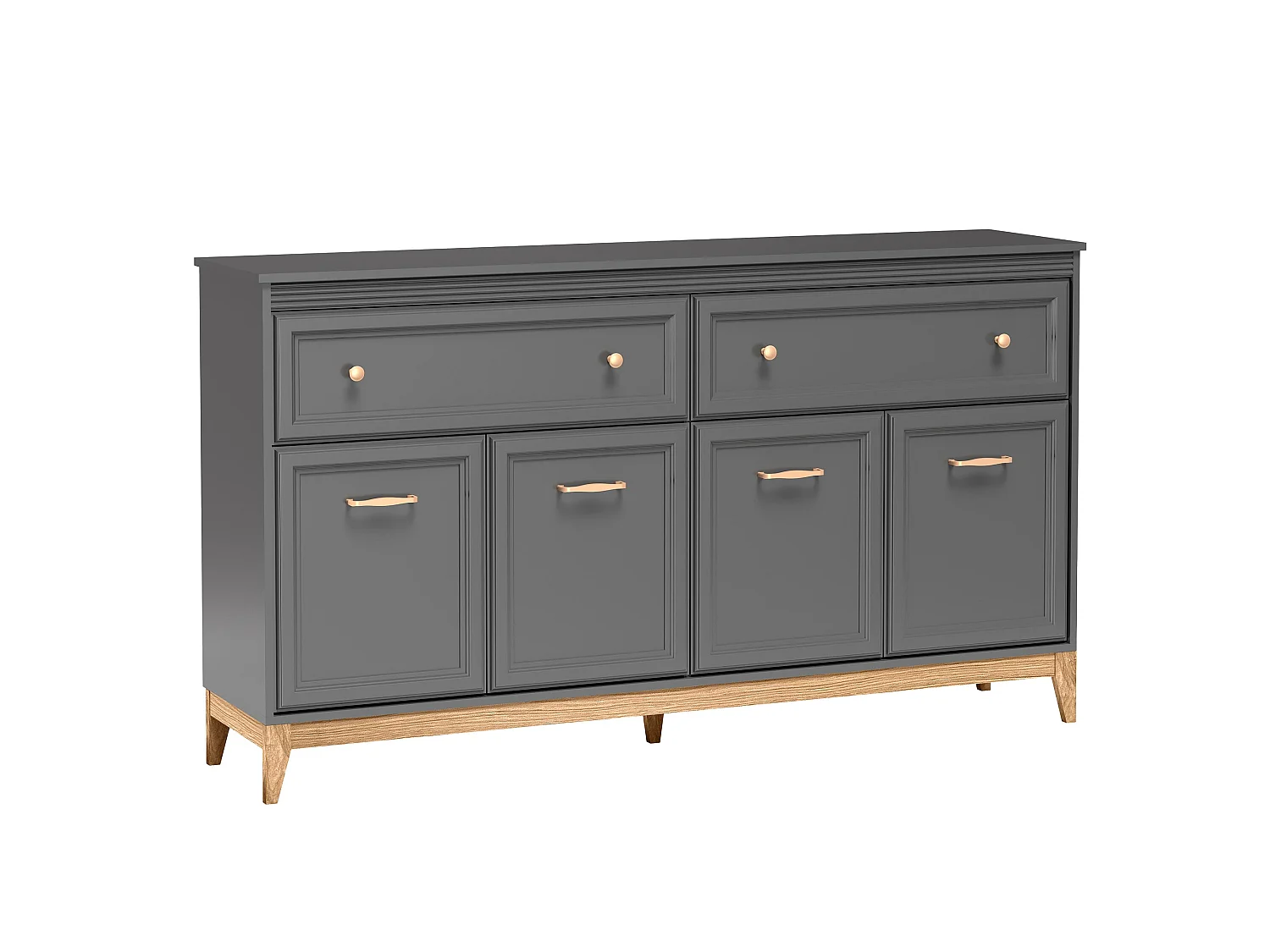 AX LIVING Kommode Nymphen Dunkelgrau 2 Schubladen 4 Türen MDF Eiche Beine 179 cm