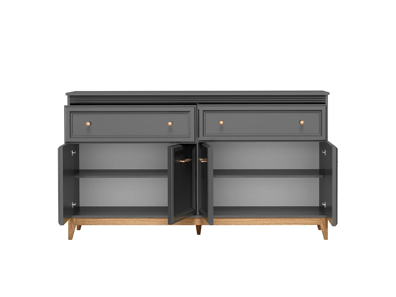 AX LIVING Kommode Nymphen Dunkelgrau 2 Schubladen 4 Türen MDF Eiche Beine 179 cm