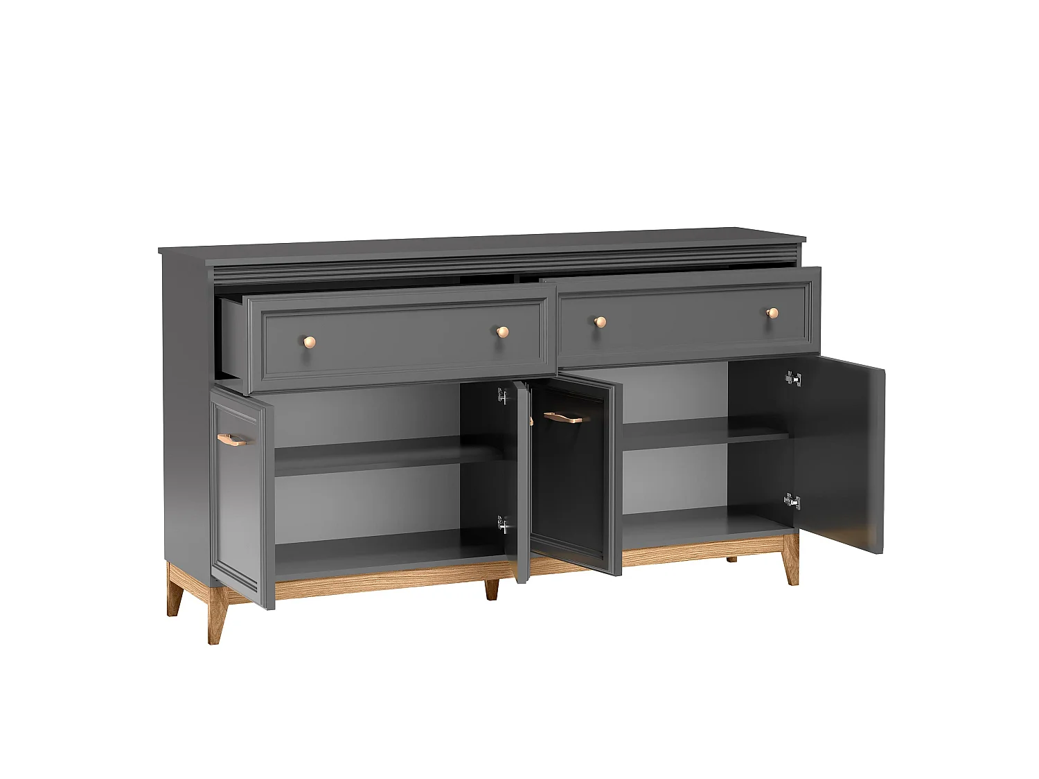 AX LIVING Kommode Nymphen Dunkelgrau 2 Schubladen 4 Türen MDF Eiche Beine 179 cm