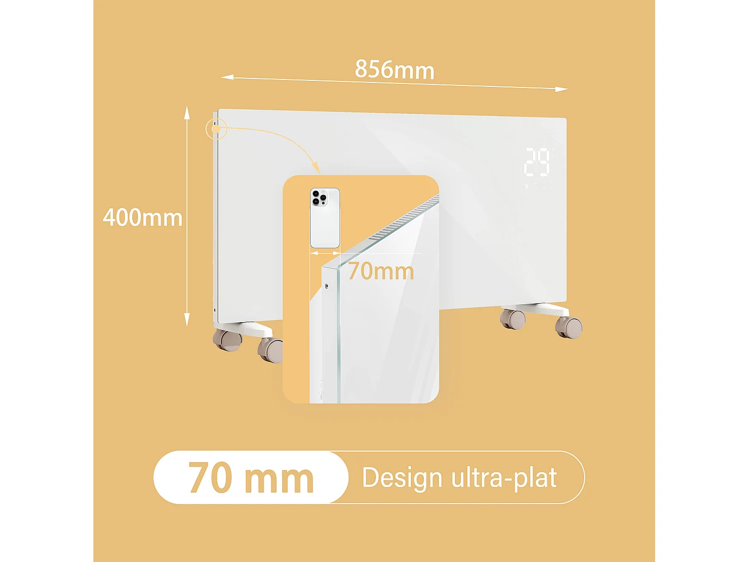 Chauffage électrique mural et mobile 2000W WiFi fin 70mm blanc