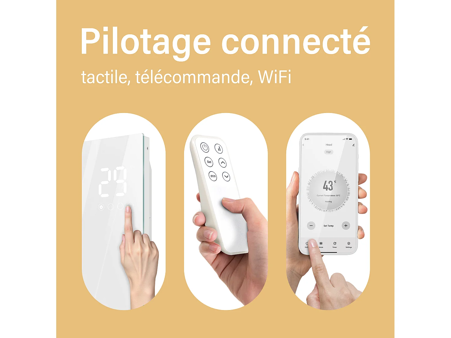 Chauffage électrique mural et mobile 1000W WiFi fin 70mm blanc