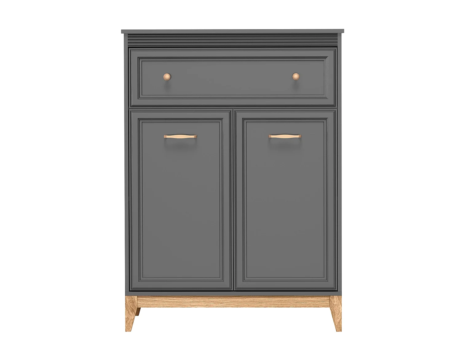 AX LIVING Kommode Nymphen Dunkelgrau 1 Schublade 2 Türen MDF Eiche Beine schmal