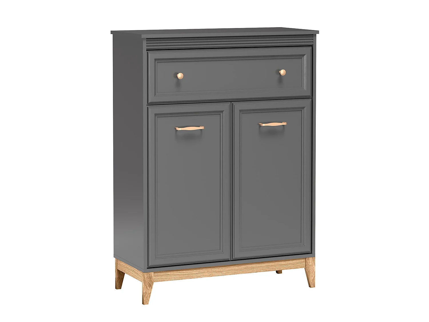 AX LIVING Kommode Nymphen Dunkelgrau 1 Schublade 2 Türen MDF Eiche Beine schmal