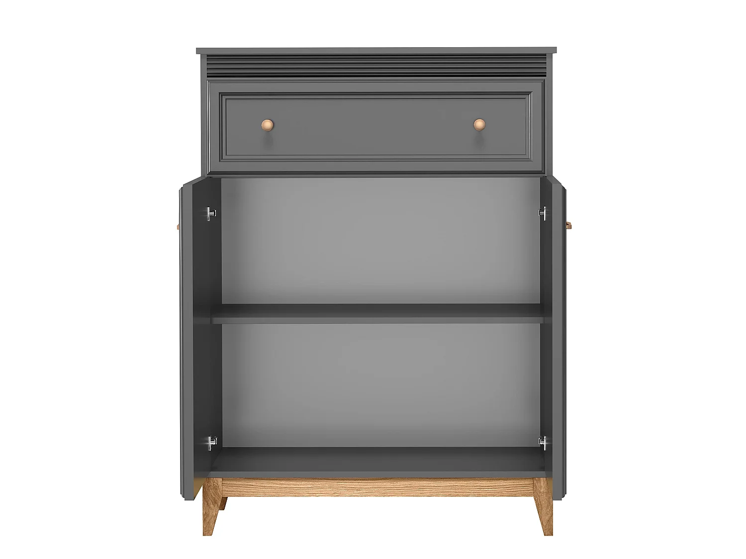 AX LIVING Kommode Nymphen Dunkelgrau 1 Schublade 2 Türen MDF Eiche Beine schmal