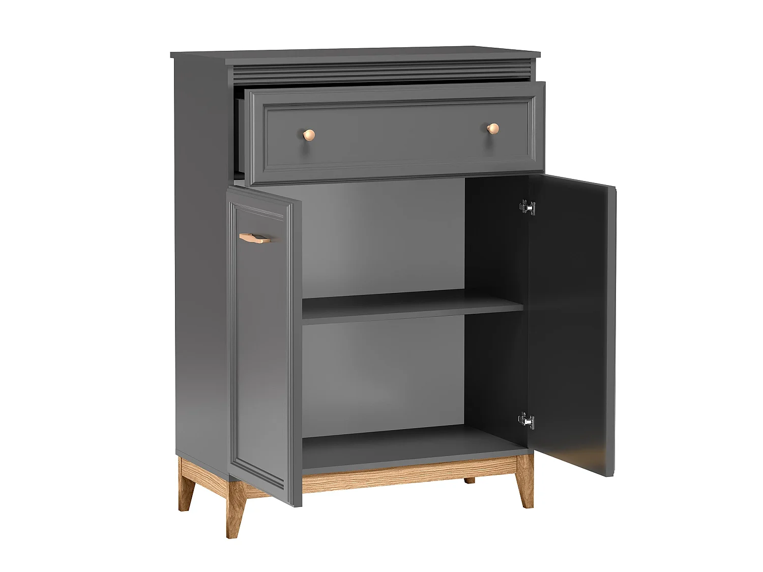 AX LIVING Kommode Nymphen Dunkelgrau 1 Schublade 2 Türen MDF Eiche Beine schmal