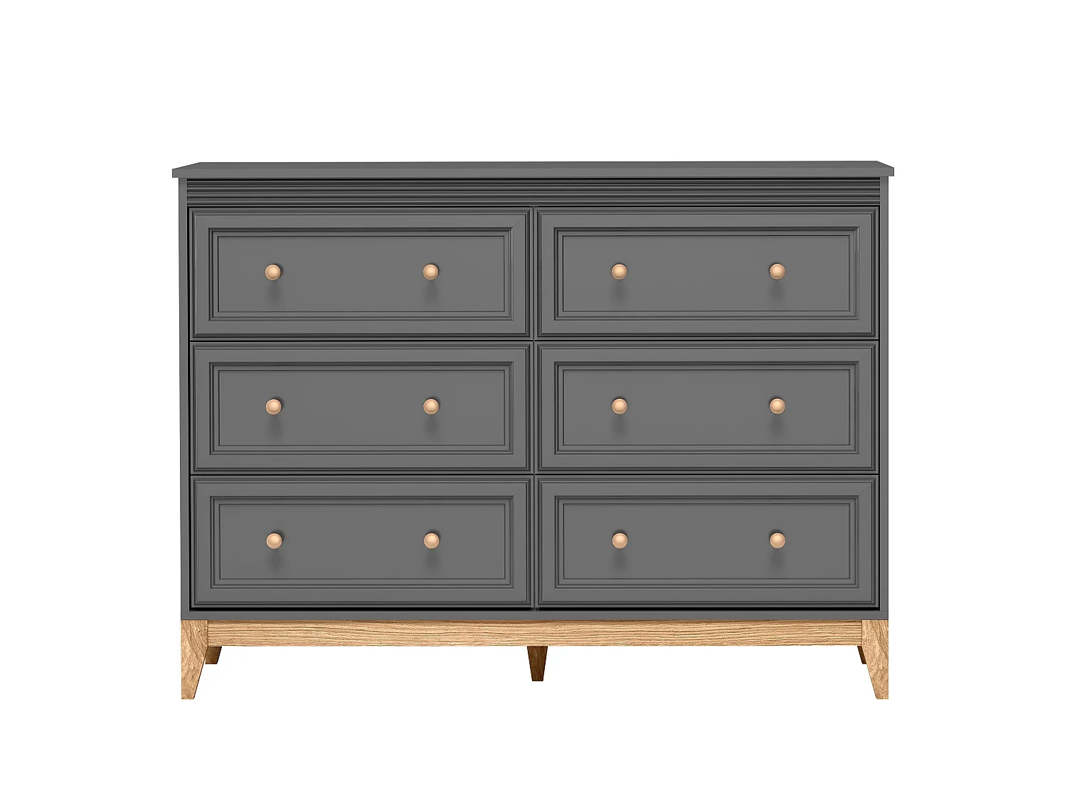 AX LIVING Kommode Nymphen Dunkelgrau 6 Schubladen MDF Eiche Beine
