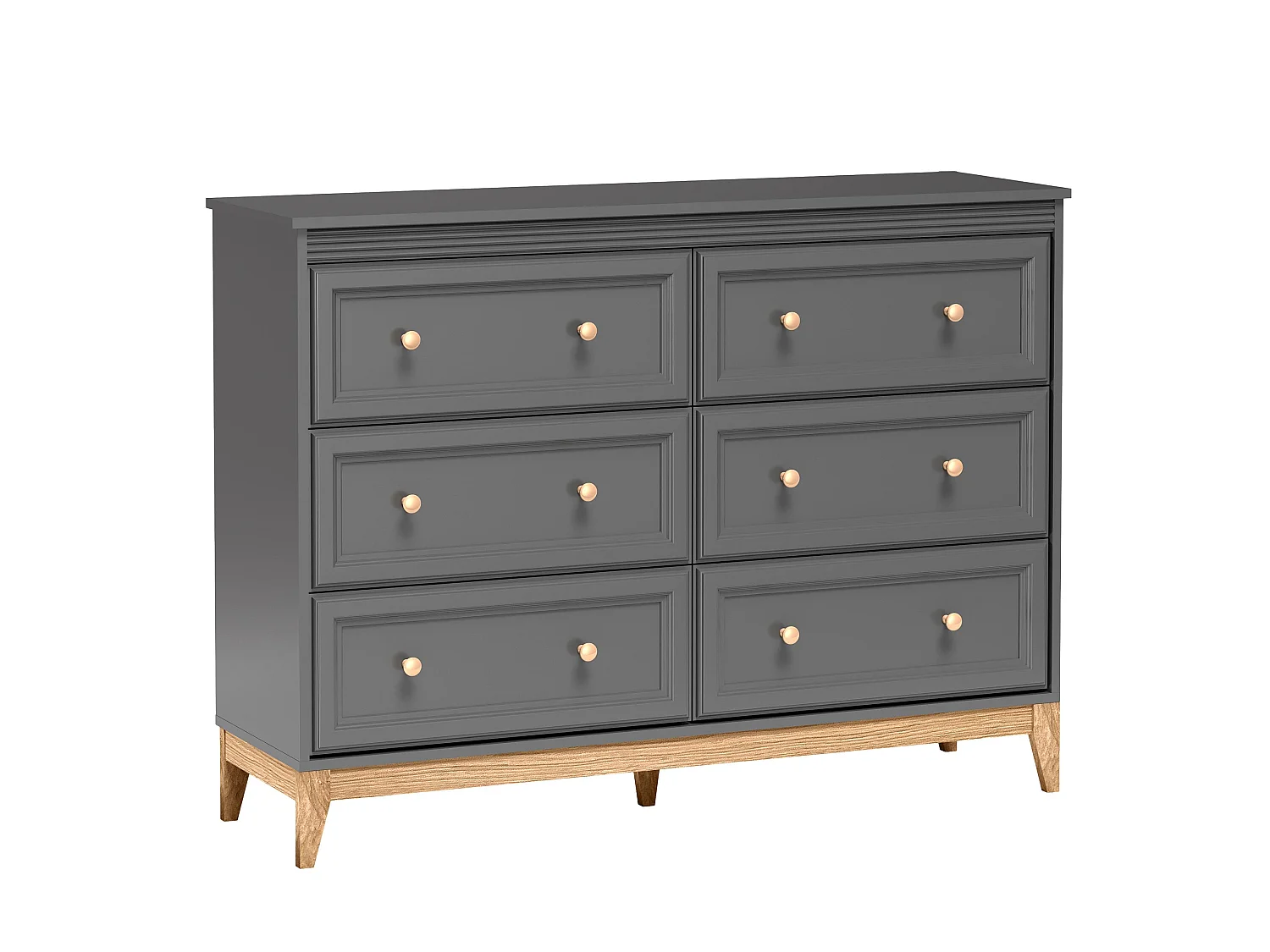 AX LIVING Kommode Nymphen Dunkelgrau 6 Schubladen MDF Eiche Beine