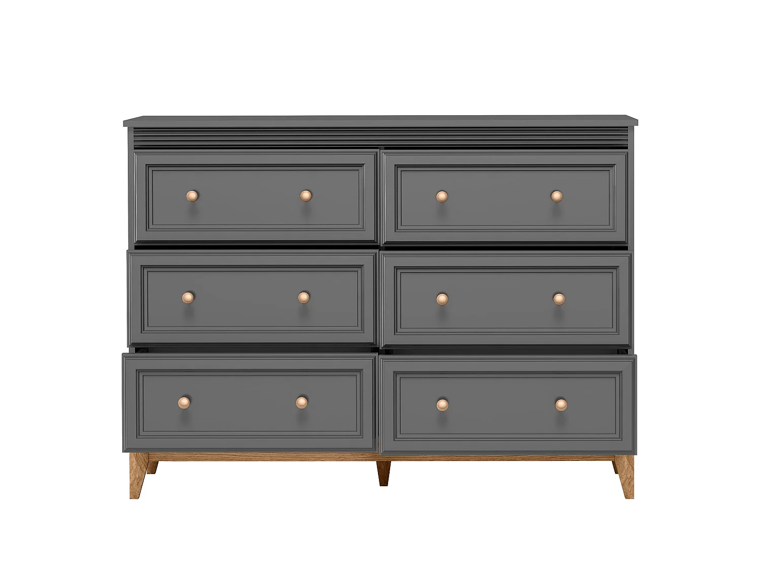 AX LIVING Kommode Nymphen Dunkelgrau 6 Schubladen MDF Eiche Beine