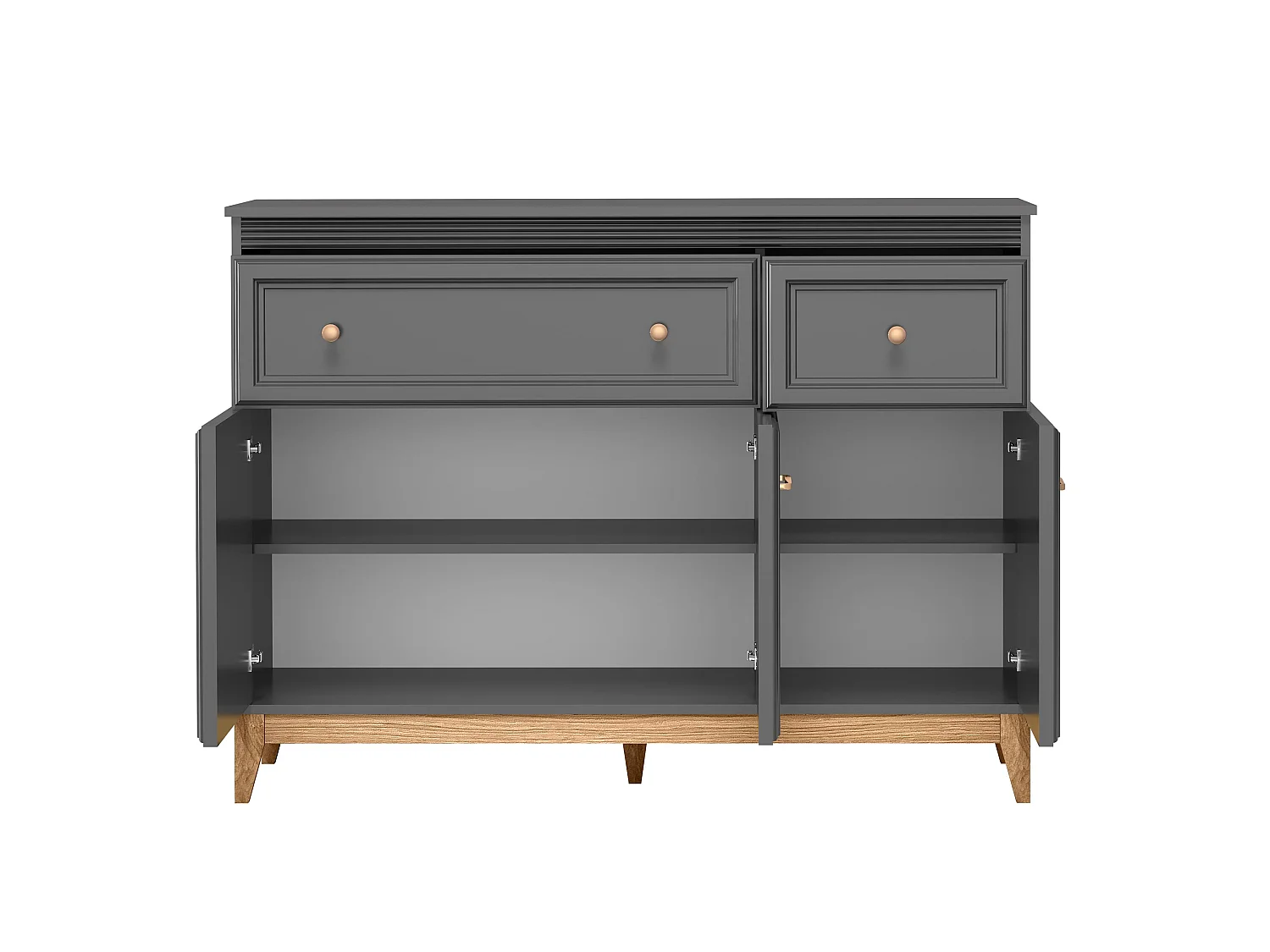 AX LIVING Kommode Nymphen Dunkelgrau 2 Schubladen 3 Türen MDF Eiche Beine