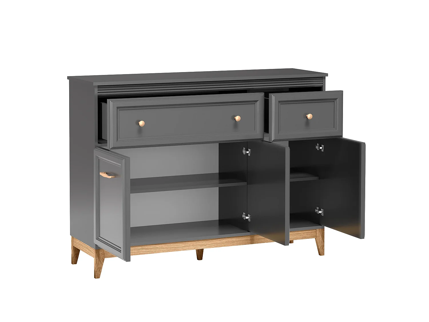AX LIVING Kommode Nymphen Dunkelgrau 2 Schubladen 3 Türen MDF Eiche Beine