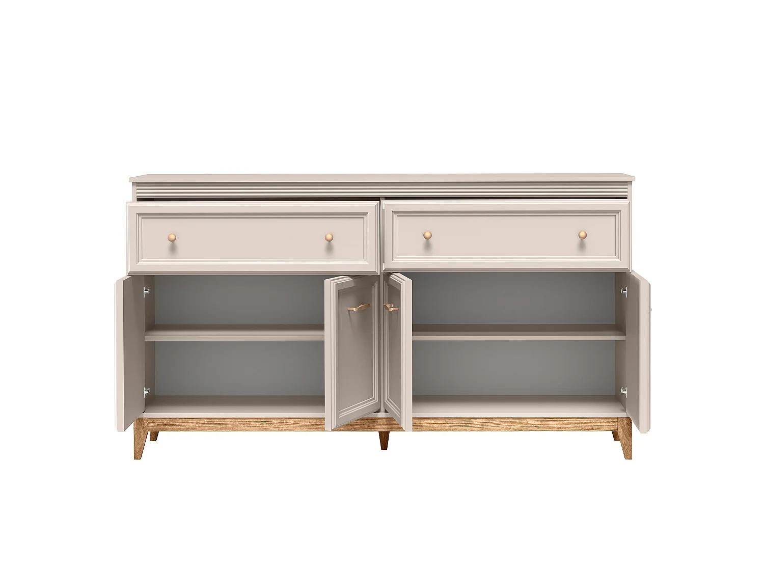 AX LIVING Kommode Nymphen Cashmere 2 Schubladen 4 Türen MDF Eiche Beine