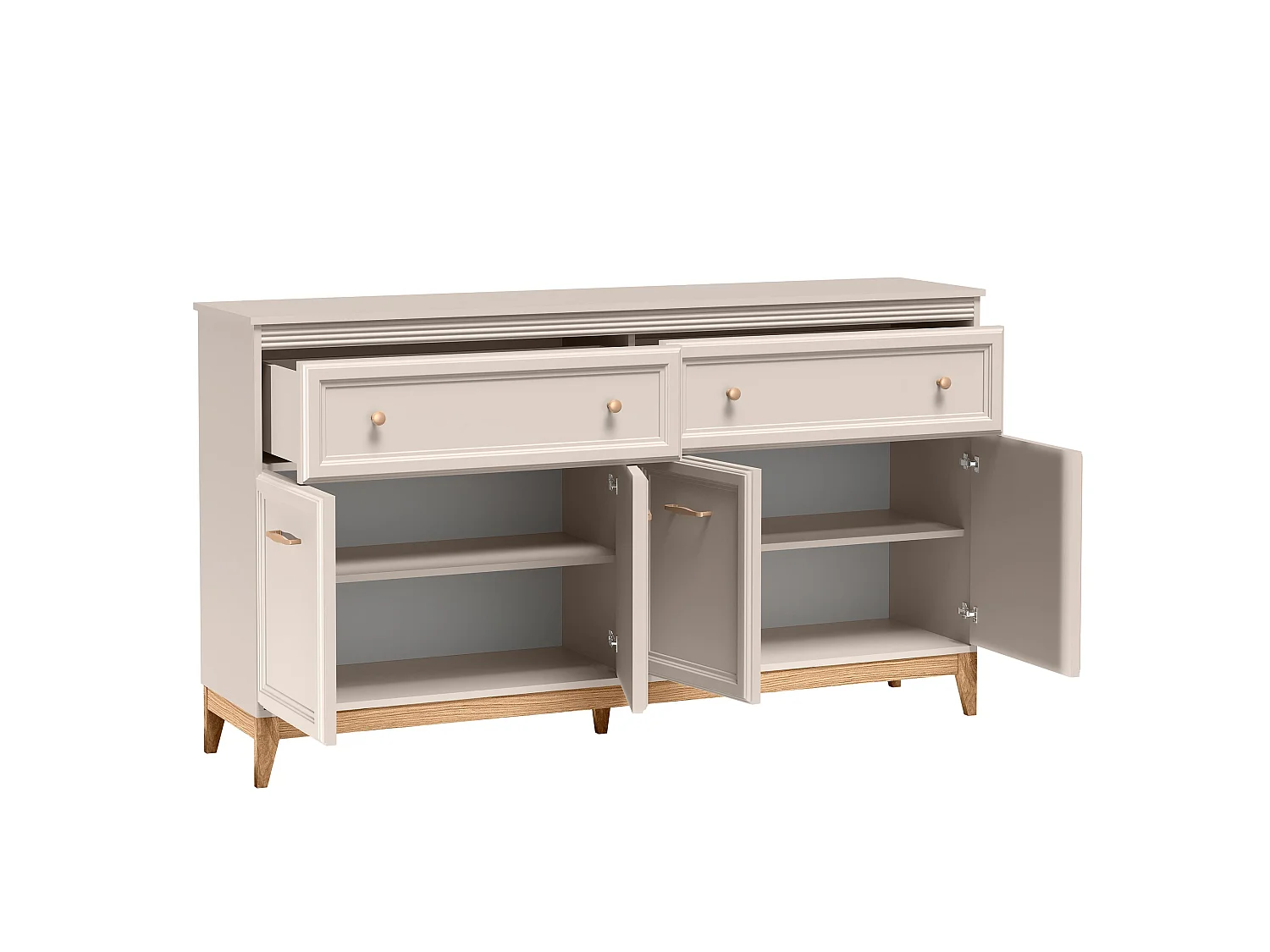 AX LIVING Kommode Nymphen Cashmere 2 Schubladen 4 Türen MDF Eiche Beine