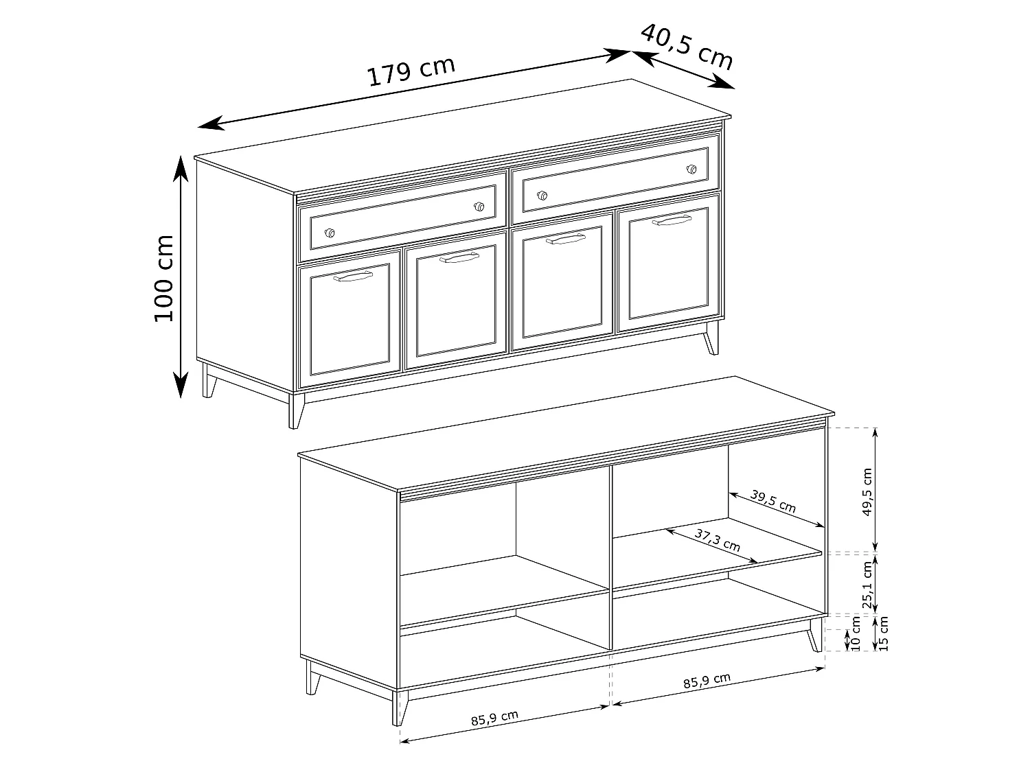 AX LIVING Kommode Nymphen Cashmere 2 Schubladen 4 Türen MDF Eiche Beine