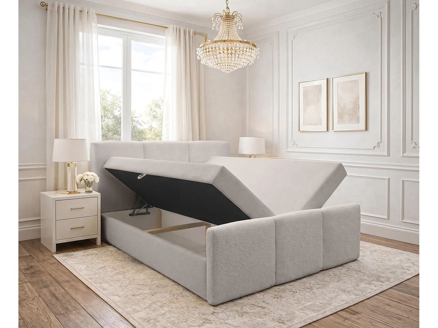 AX LIVING Boxspringbett in Beige Ankarra 160x200 cm Bett mit Stauraum