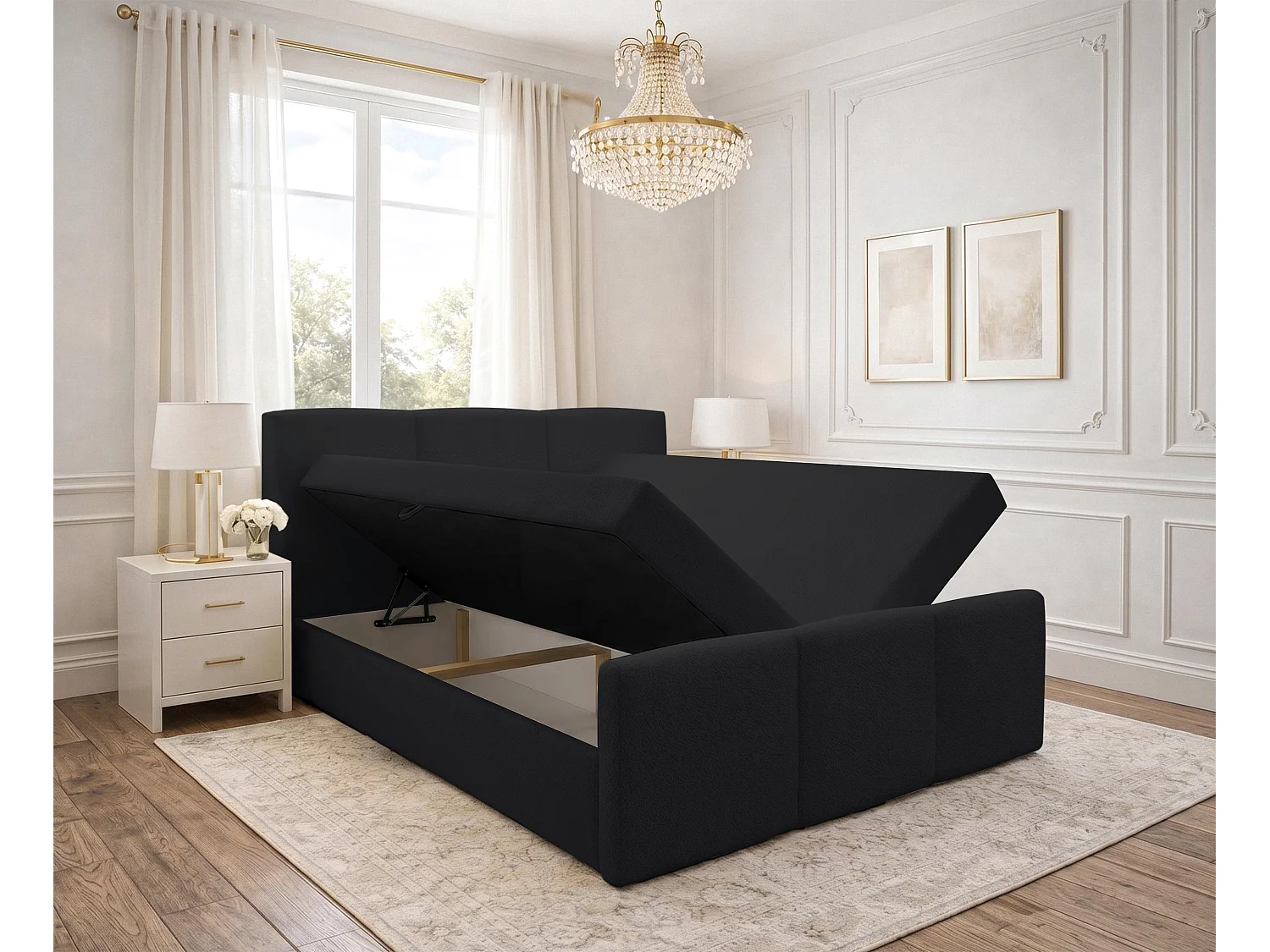 AX LIVING Boxspringbett Ankarra 160x200 cm Schwarz Bett mit Stauraum