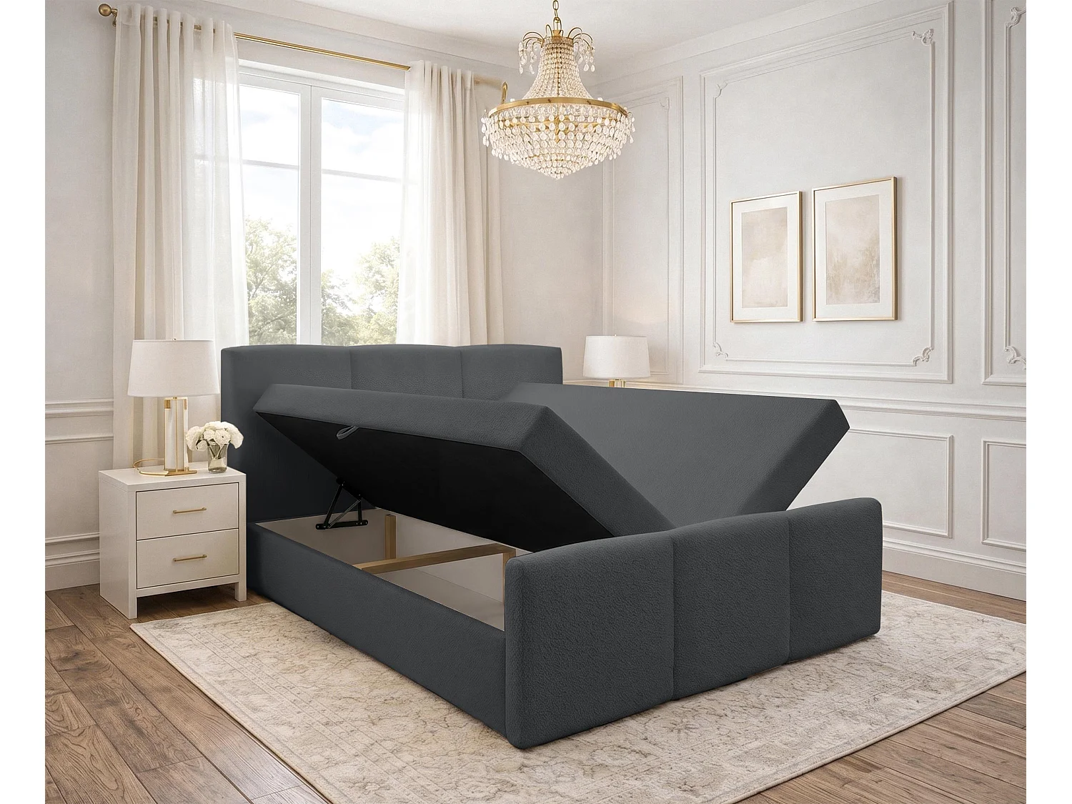 AX LIVING Boxspringbett Ankarra 160x200 cm Grau Bett mit Stauraum