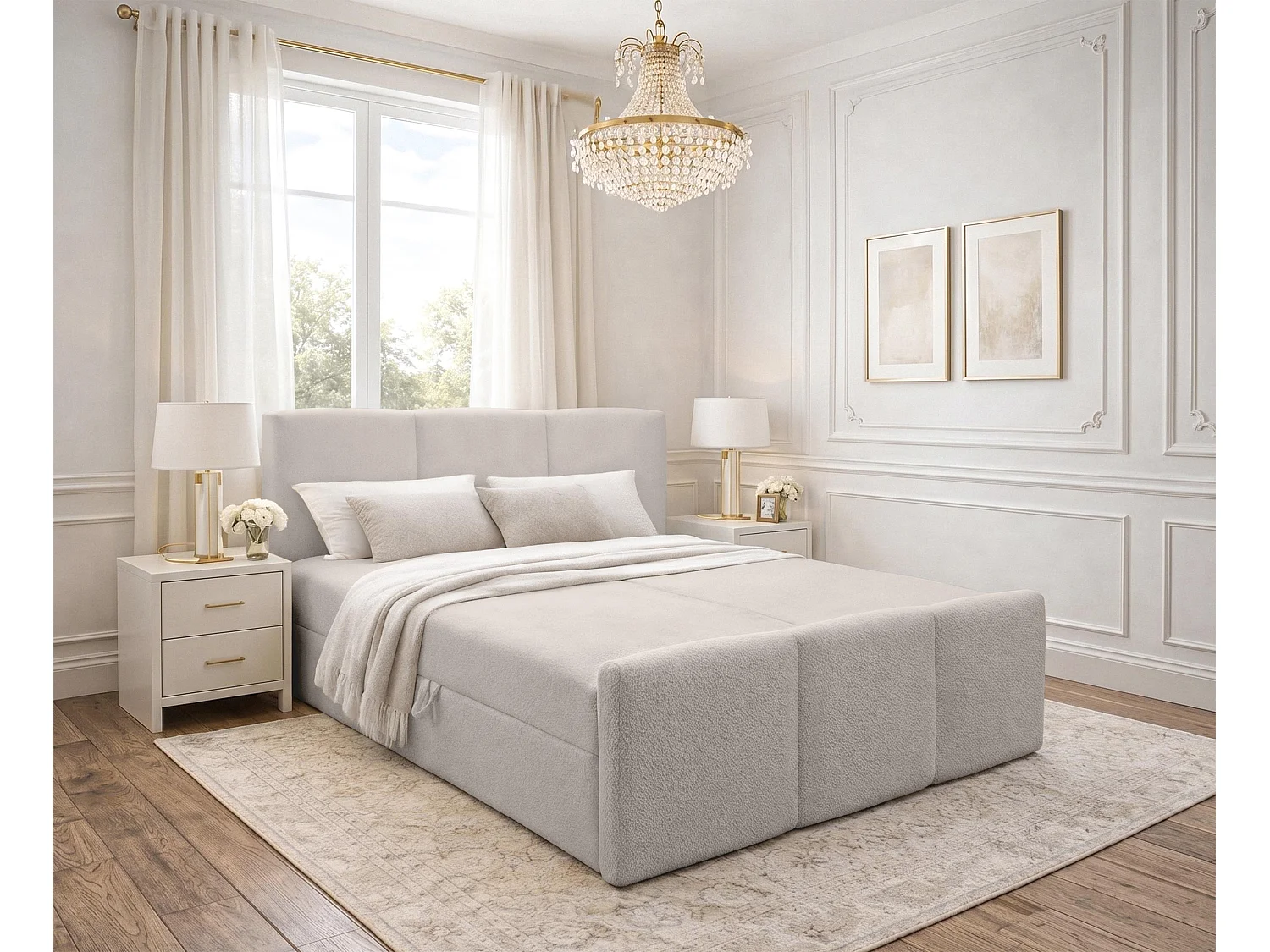 AX LIVING Boxspringbett in Beige Ankarra 160x200 cm Bett mit Stauraum