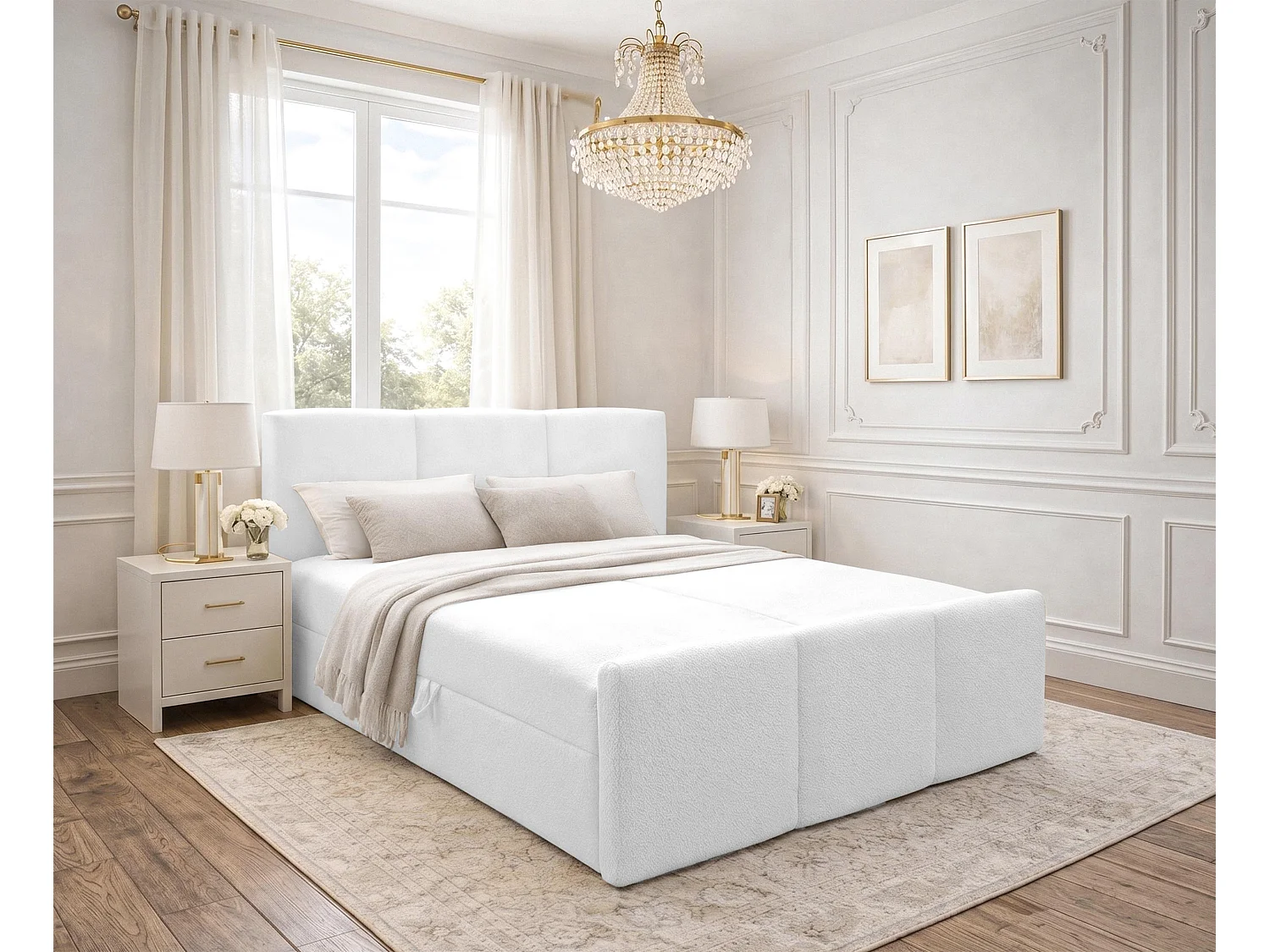 AX LIVING Boxspringbett Weiß Ankarra 160x200 cm Bett mit Stauraum