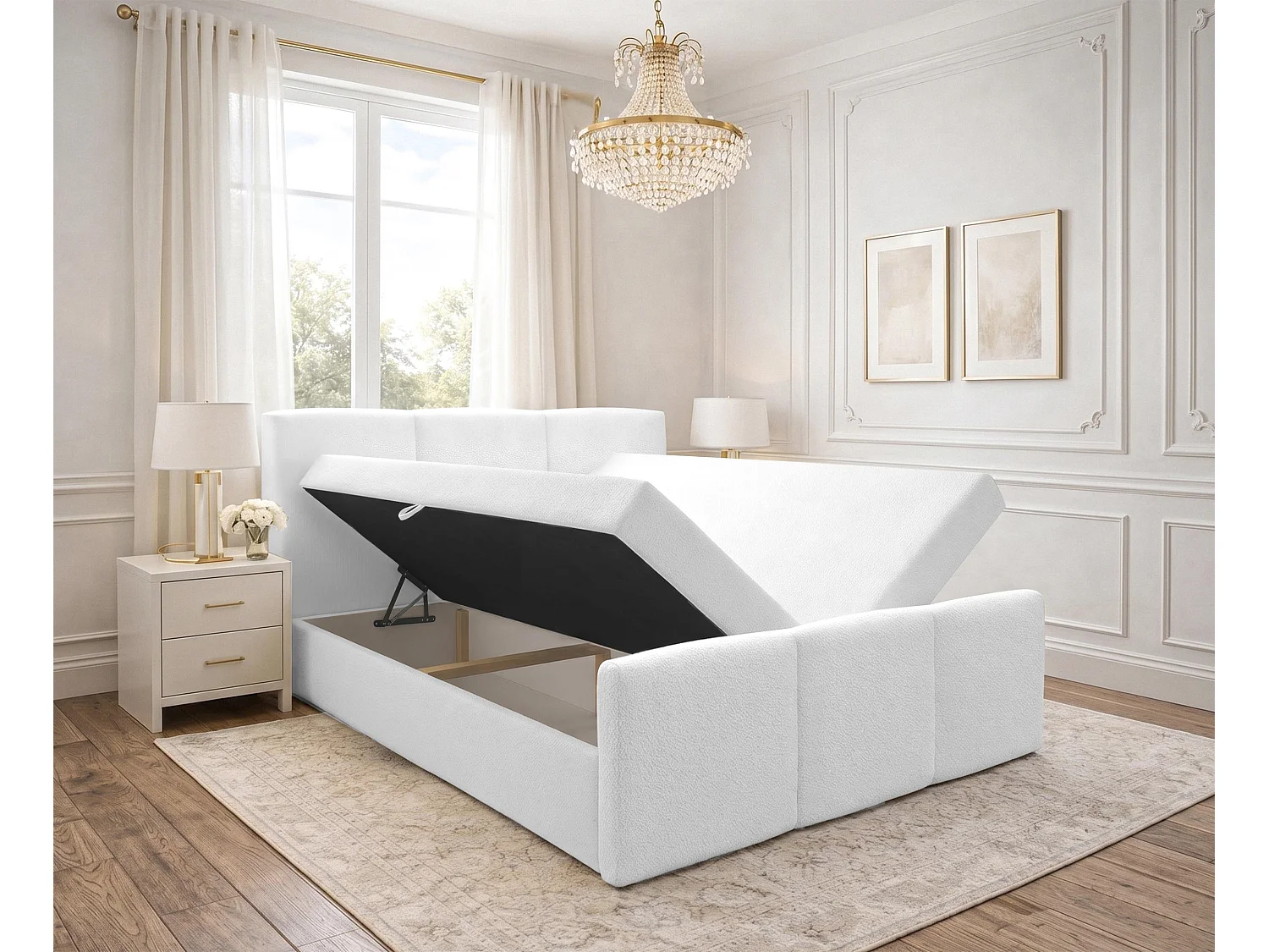 AX LIVING Boxspringbett Weiß Ankarra 160x200 cm Bett mit Stauraum