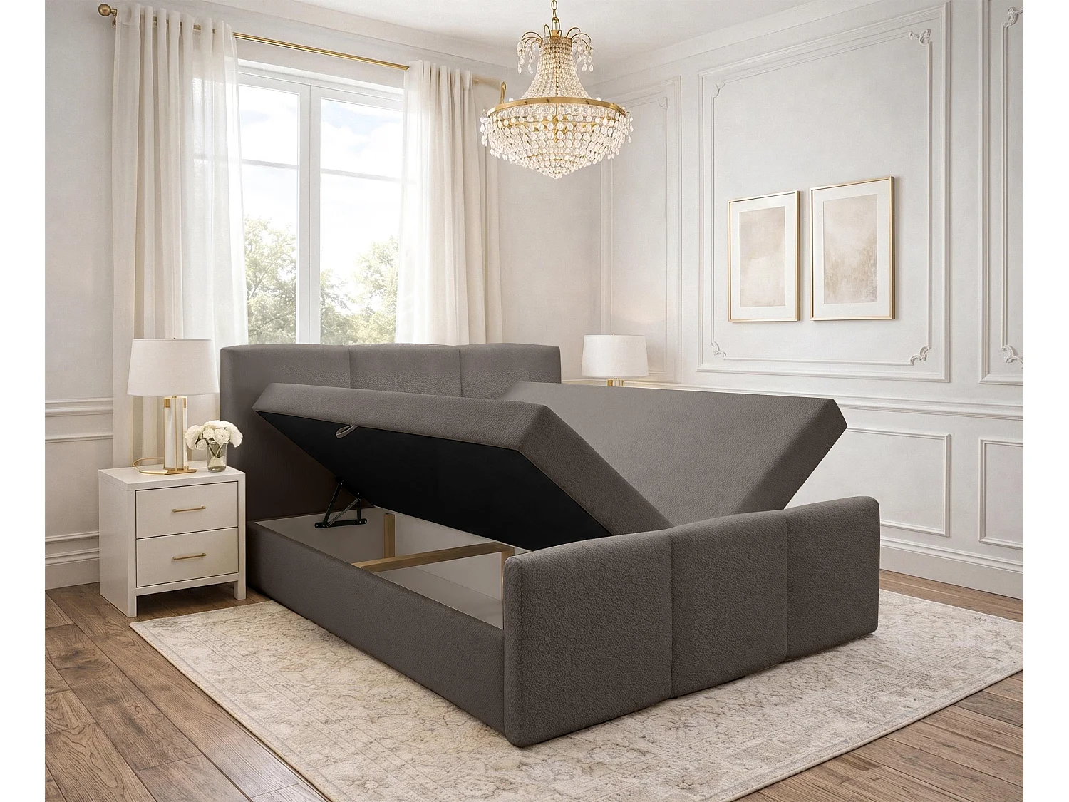 AX LIVING Boxspringbett 160x200 Braun Ankarra Bett mit Stauraum