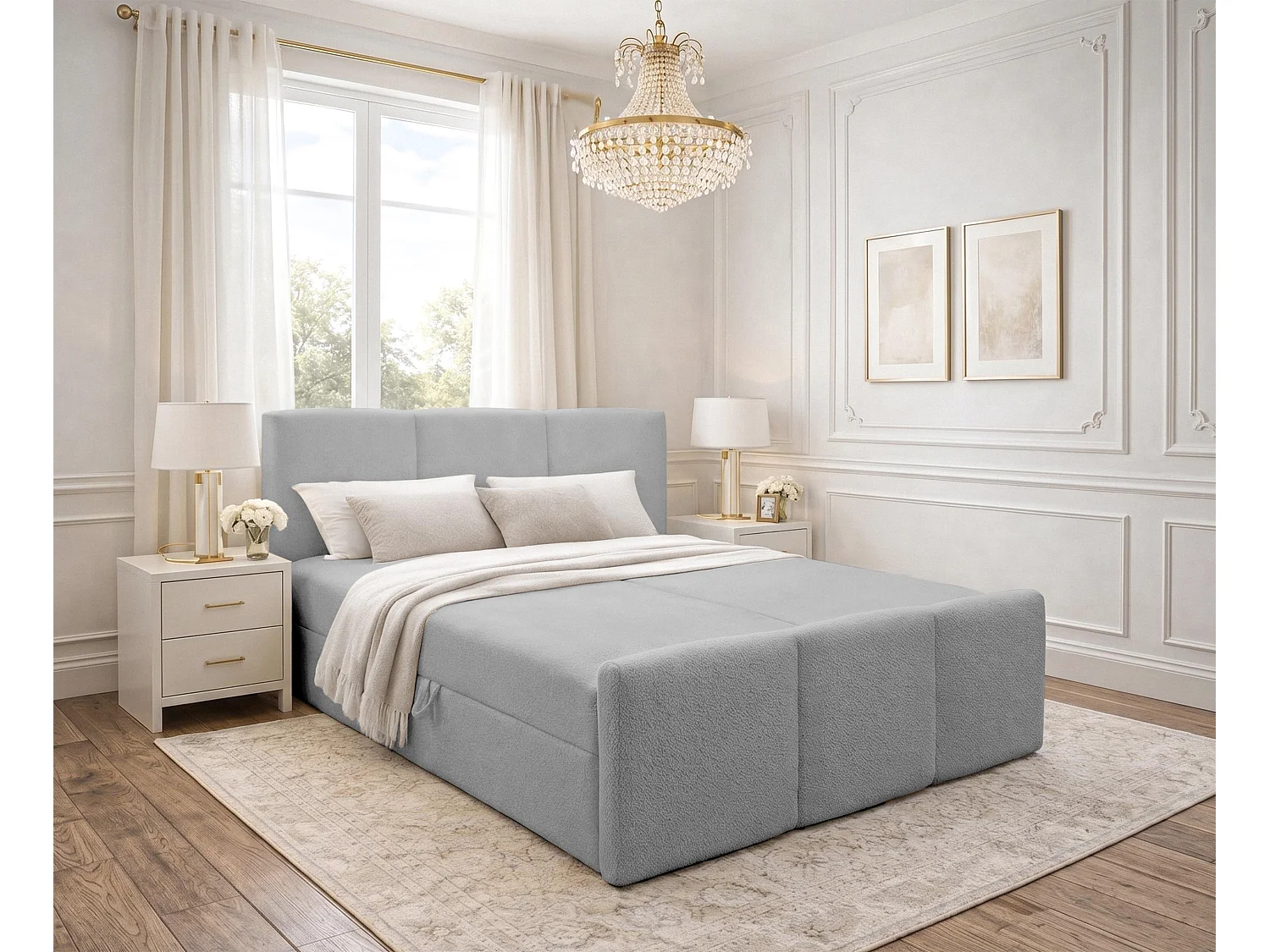 AX LIVING Boxspringbett Hellgrau Ankarra 140x200 cm Bett mit Stauraum