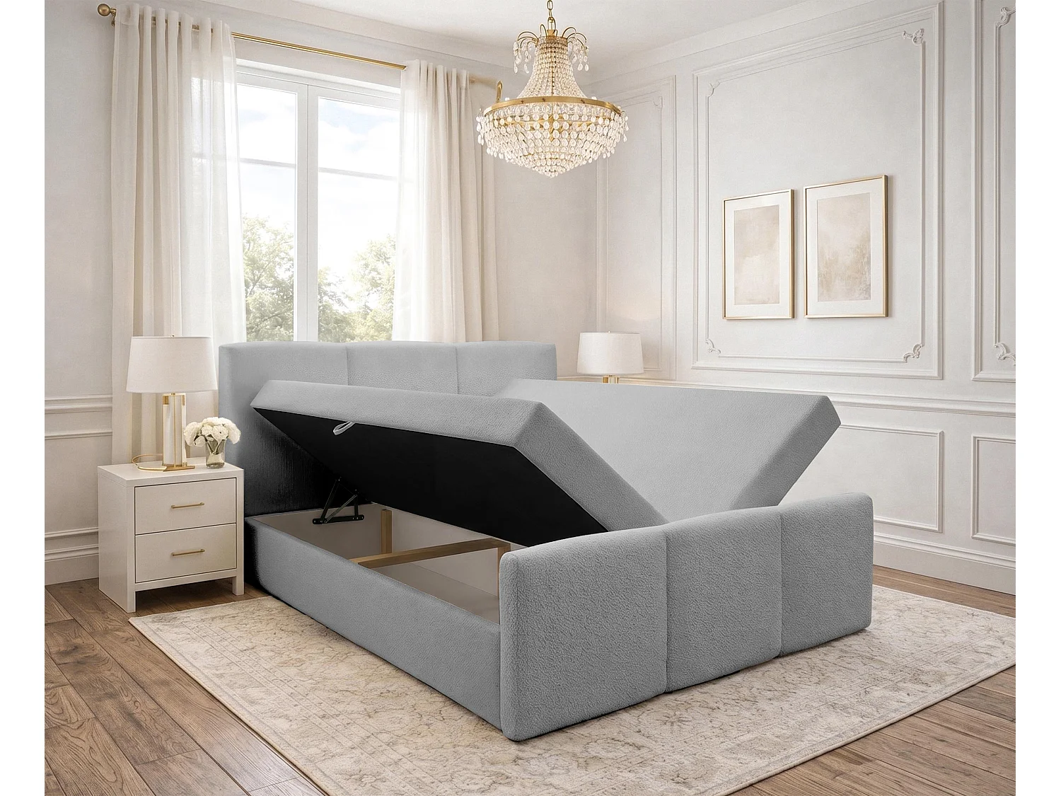 AX LIVING Boxspringbett Hellgrau Ankarra 140x200 cm Bett mit Stauraum